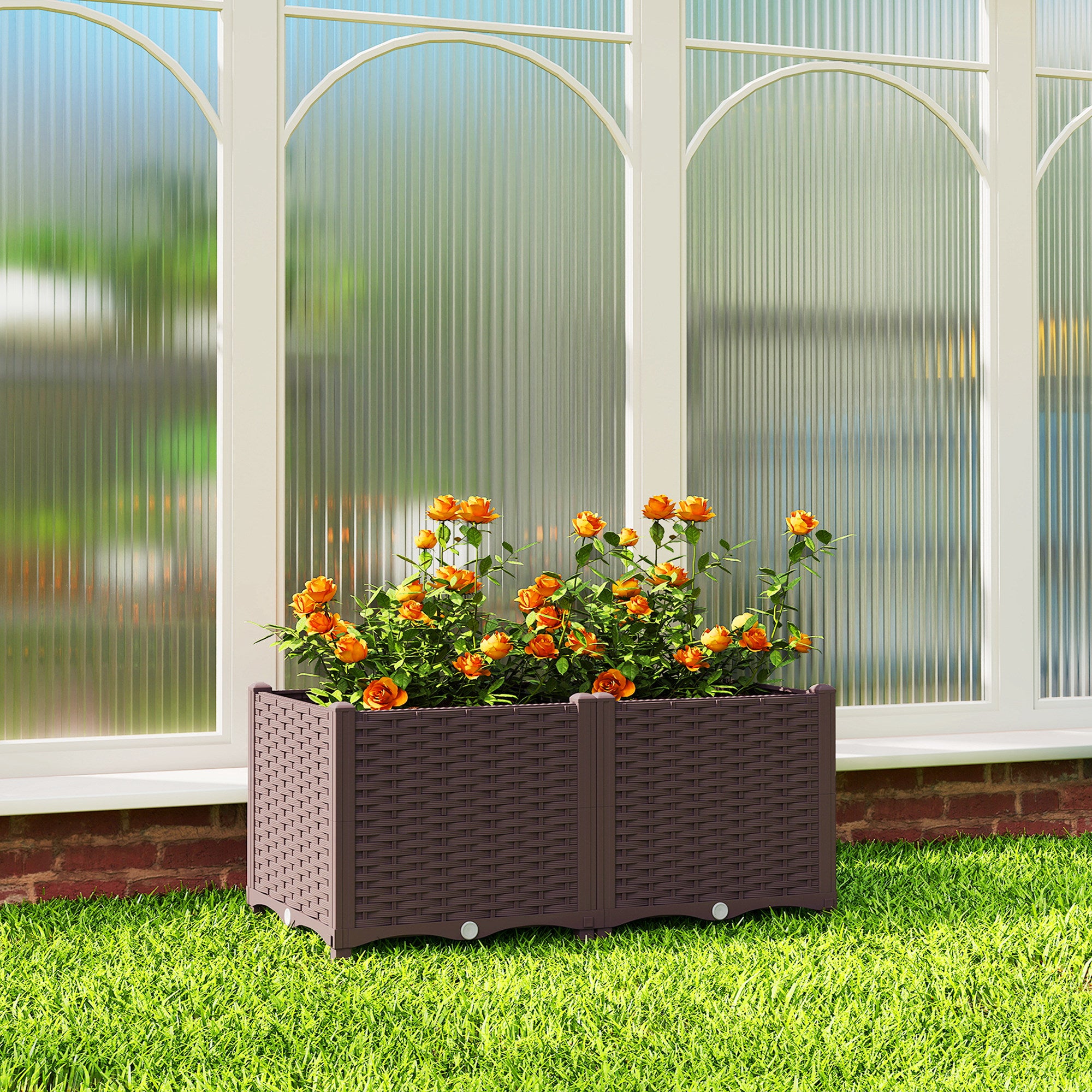 Plastic Raised Garden Bed with Legs, Self Watering Elevated Planter Boxes with Drainage Holes and Plugs