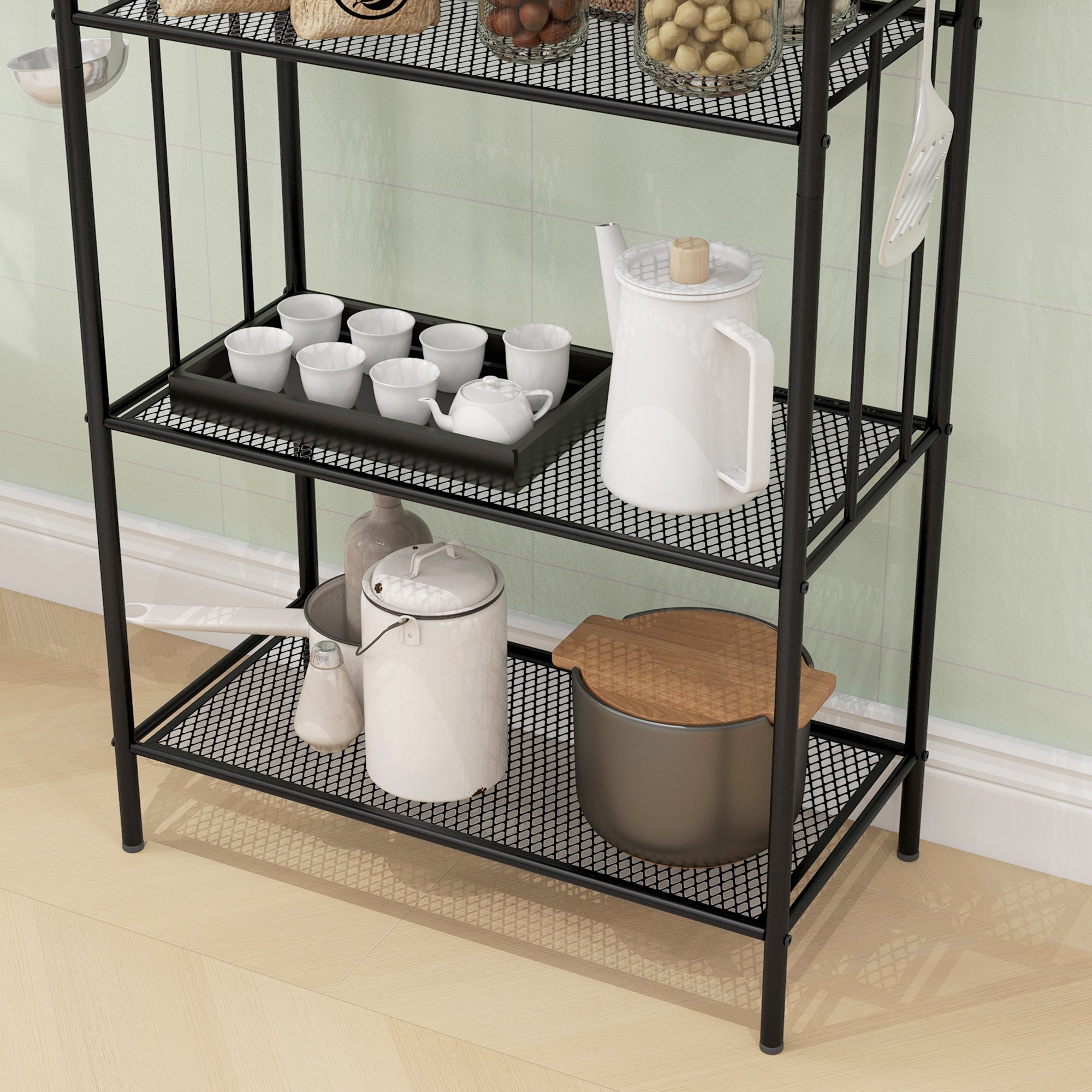 Five-Tier Steel Frame Kitchen Shelving Unit - Black