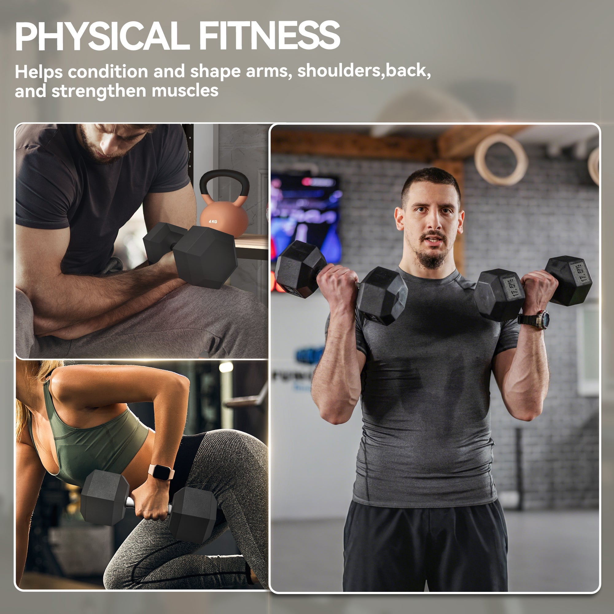 2x17.5KG Rubber Hex Dumbbell Portable Hand Weights Dumbbell Home Gym