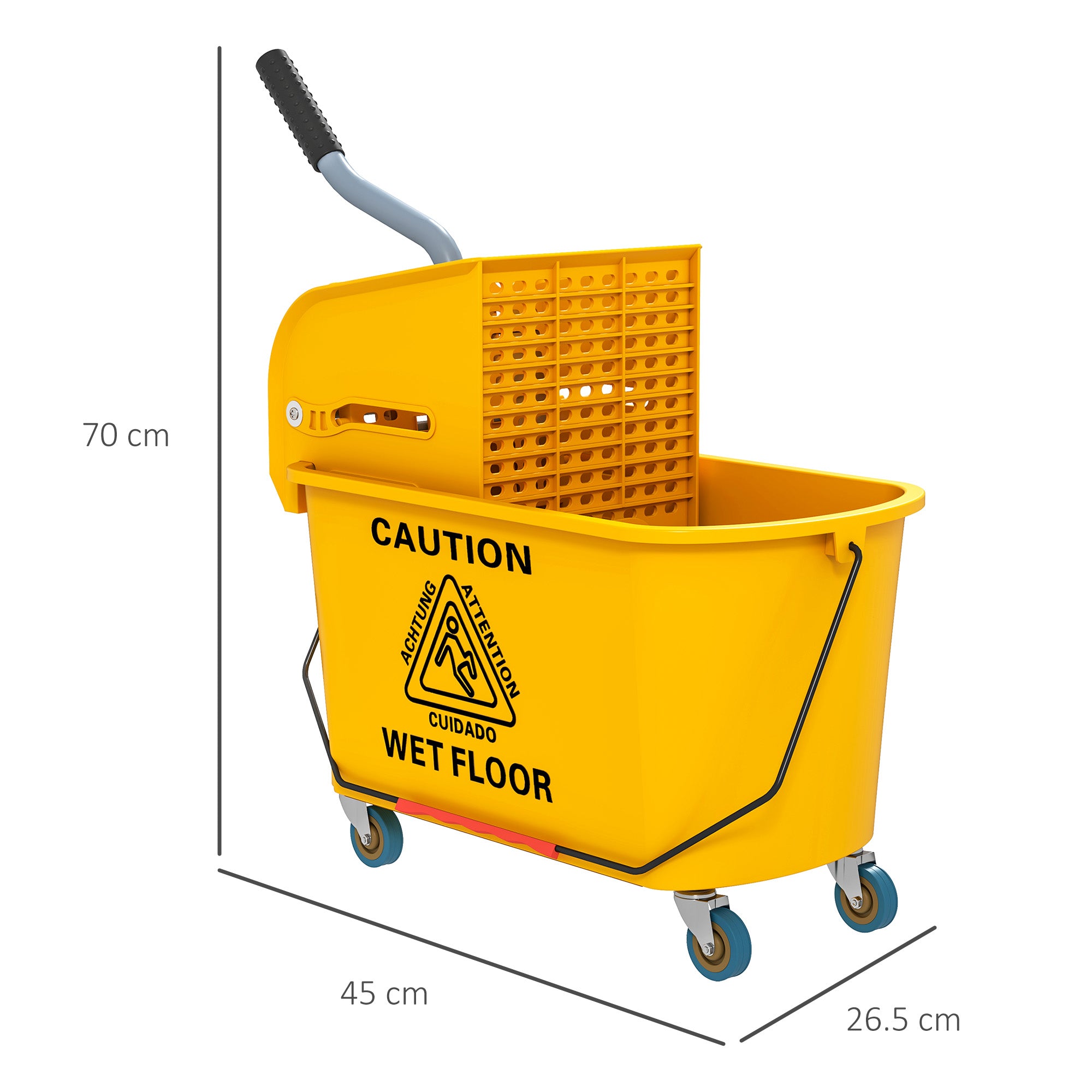 Mop Bucket with Wringer Set on Wheels for Floor Cleaning, 20 Litre Side Press Wringer with Handle and Mop, Yellow
