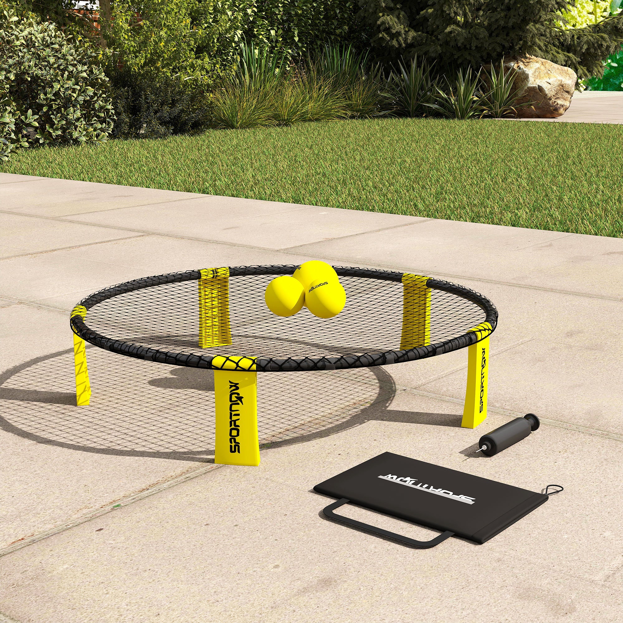 Spike Game Set, Mini Beach Games Set with Net, 3 Balls and Ball Pump, Portable with Carrying Bag for Outdoor Team Sports, Yellow