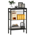 Three Shelf Industrial Side Table with Wire Shelf - Black