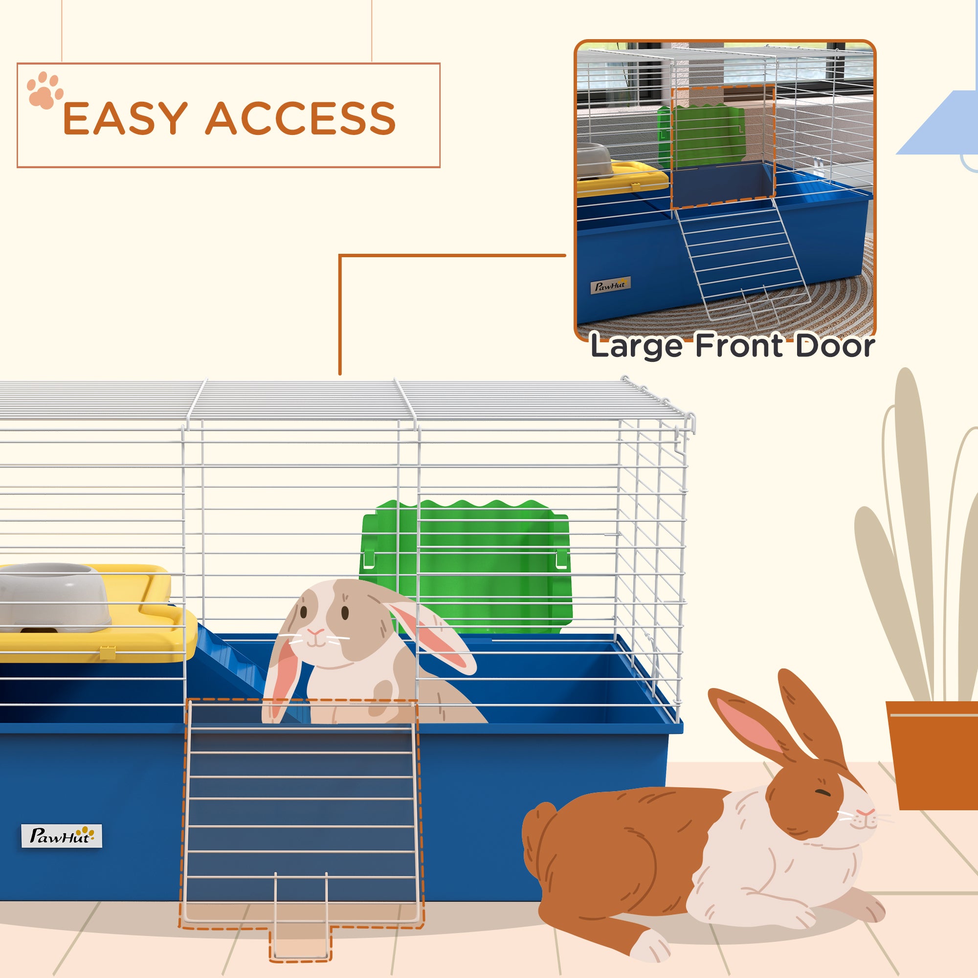 Chinchillas Small Rabbit Guinea Pig Small Animal Cage, Pet Playhouse, with Platform, Ramp, 71 x 46 x 47cm, Blue
