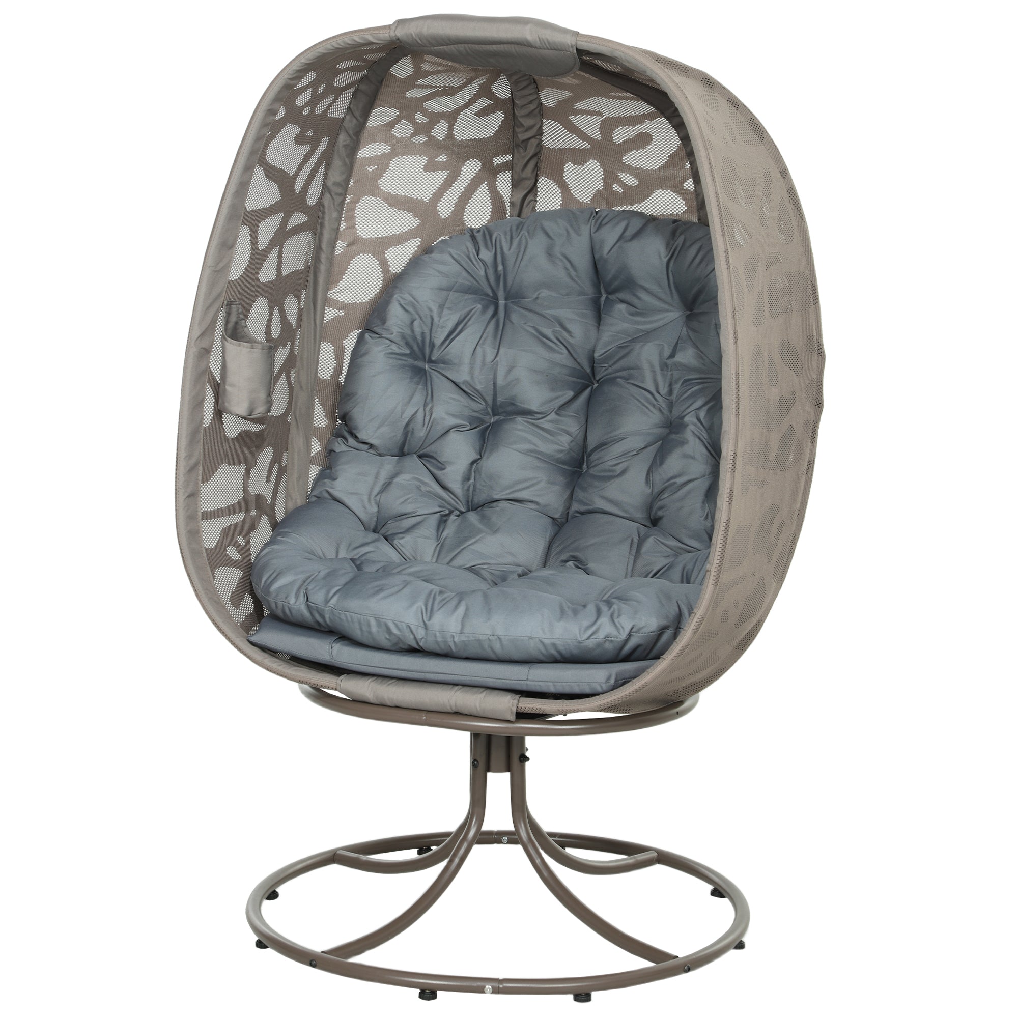 Swivel Egg Chair with Cushions and Metal Frame - Grey