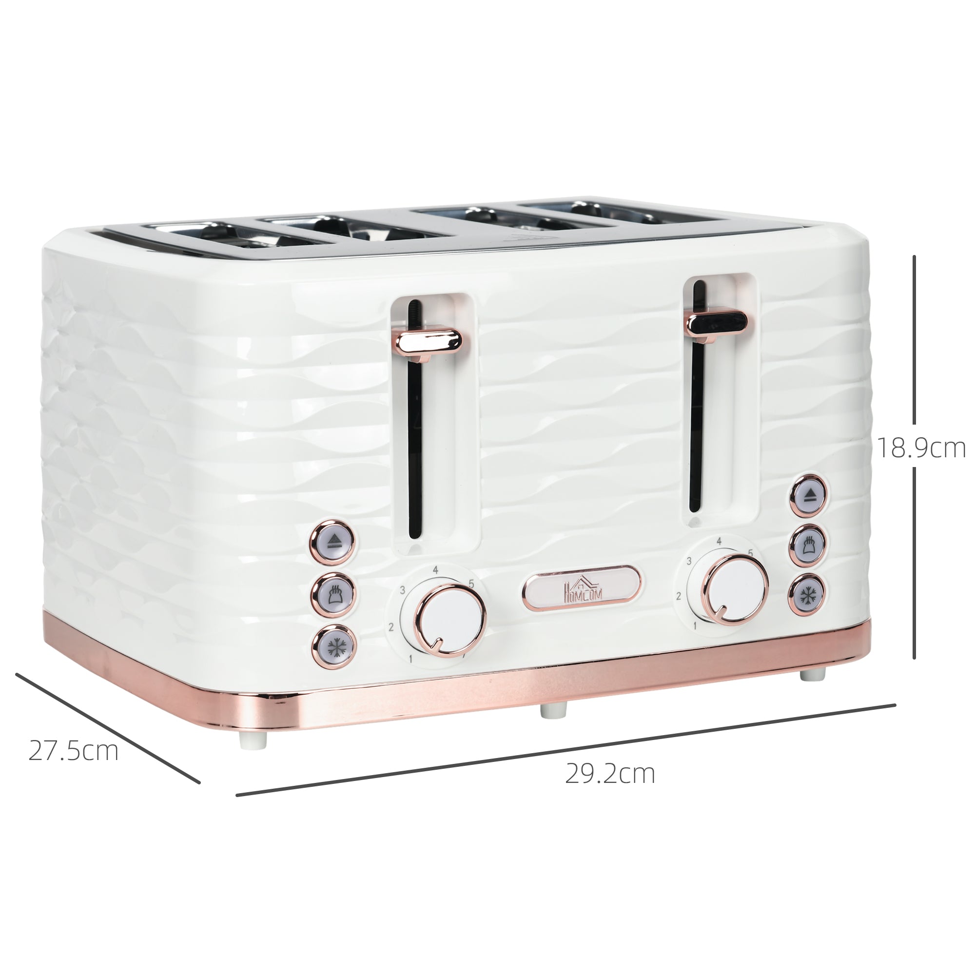 Four-Slice Rippled Toaster with 7 Toasting Levels and Safety Features - White