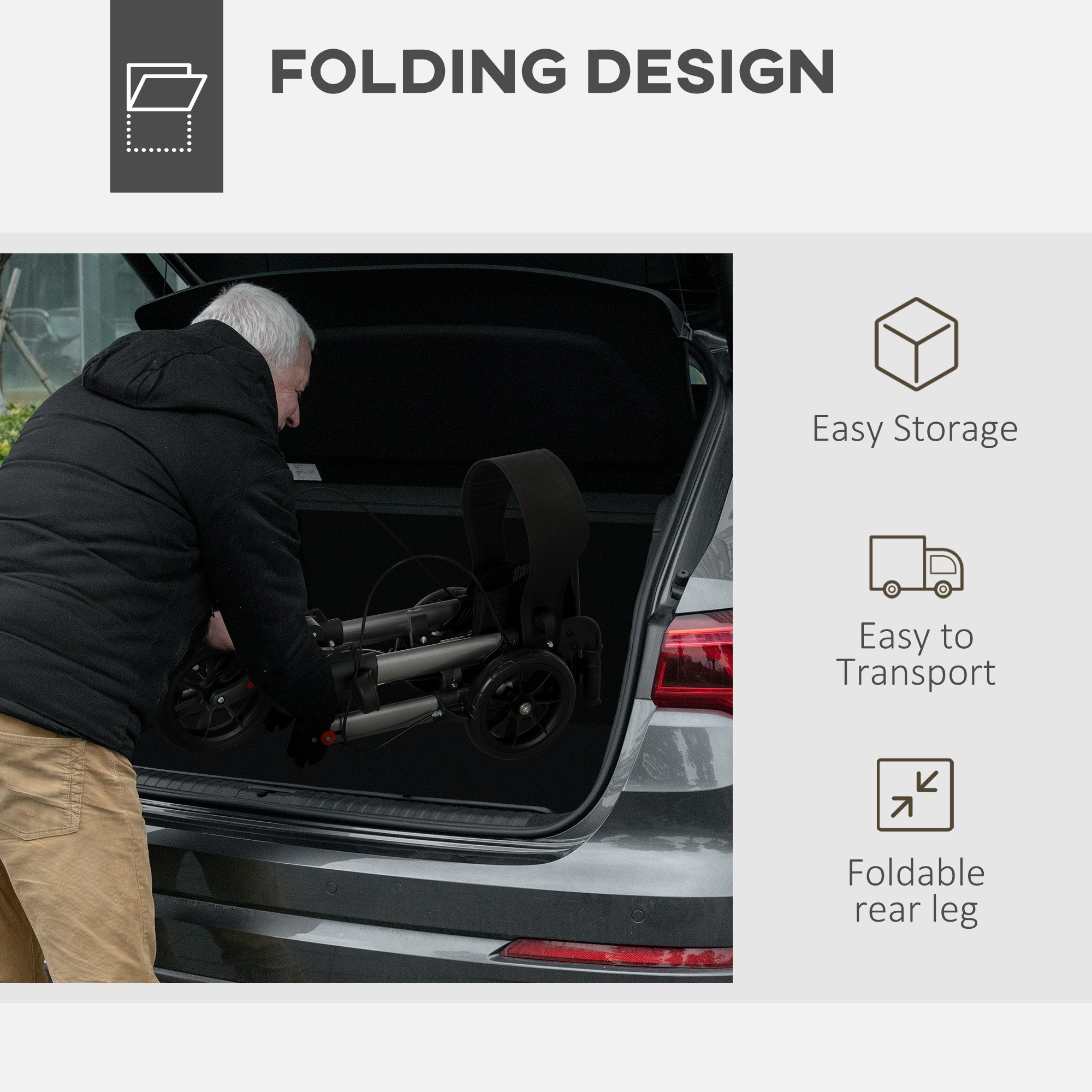 4 Wheel Rollator with Seat and Back, Folding Mobility Walker with Carry Bag, Adjustable Height, Dual Brakes, Cane Holder, Lightweight Aluminium Walking Frame for Seniors and Disabled, Silver