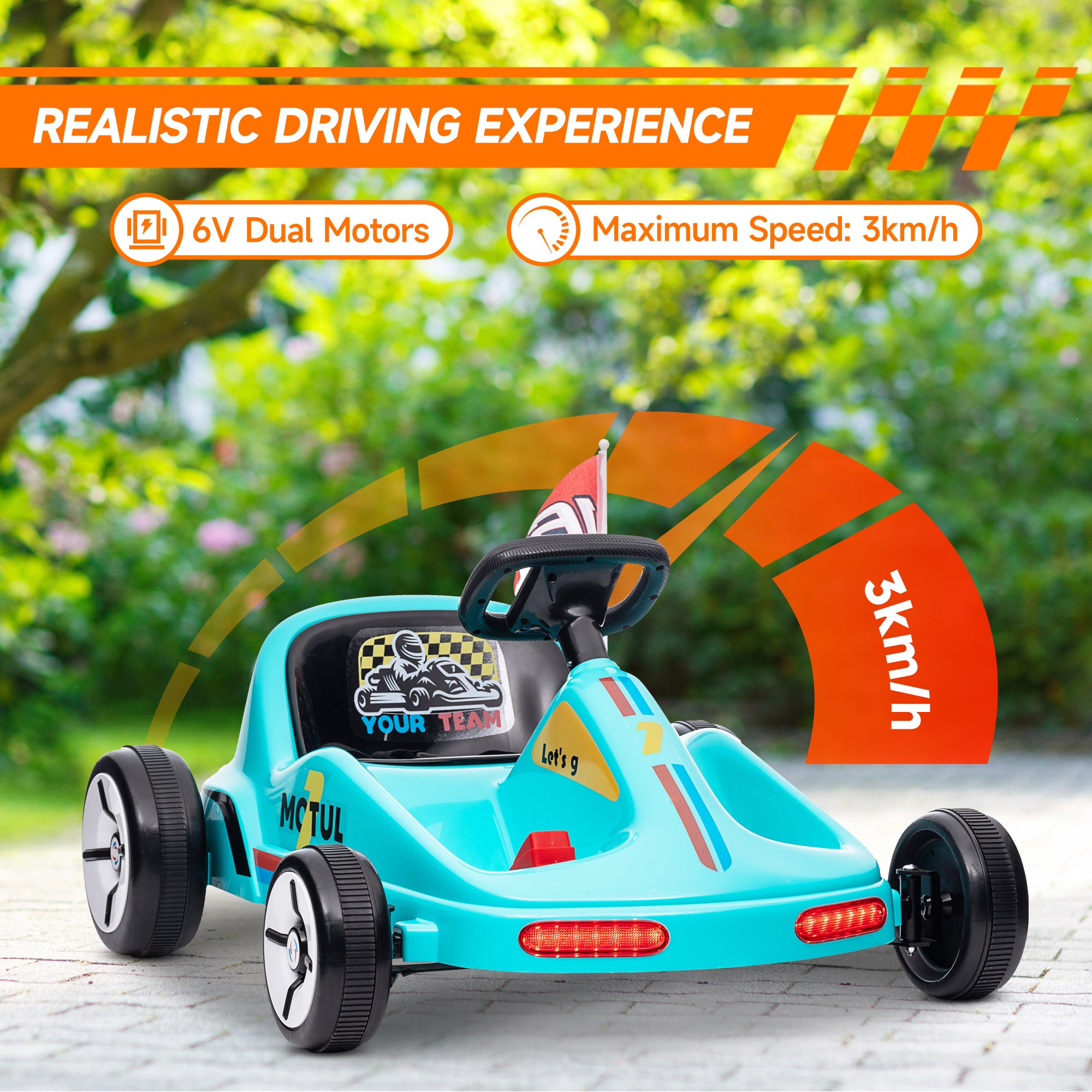 6V Electric Go Kart for Kids with Music, Light, Horn, for 3-5 Years, Blue