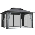 3x4m Hardtop Garden Gazebo with UPF30+ Double Polycarbonate Roof, Aluminium Frame, Mosquito Net & Curtains - Grey