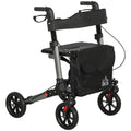 4 Wheel Rollator Walker with Seat, Backrest, Dual Brakes, Cane Holder & Carry Bag - Silver