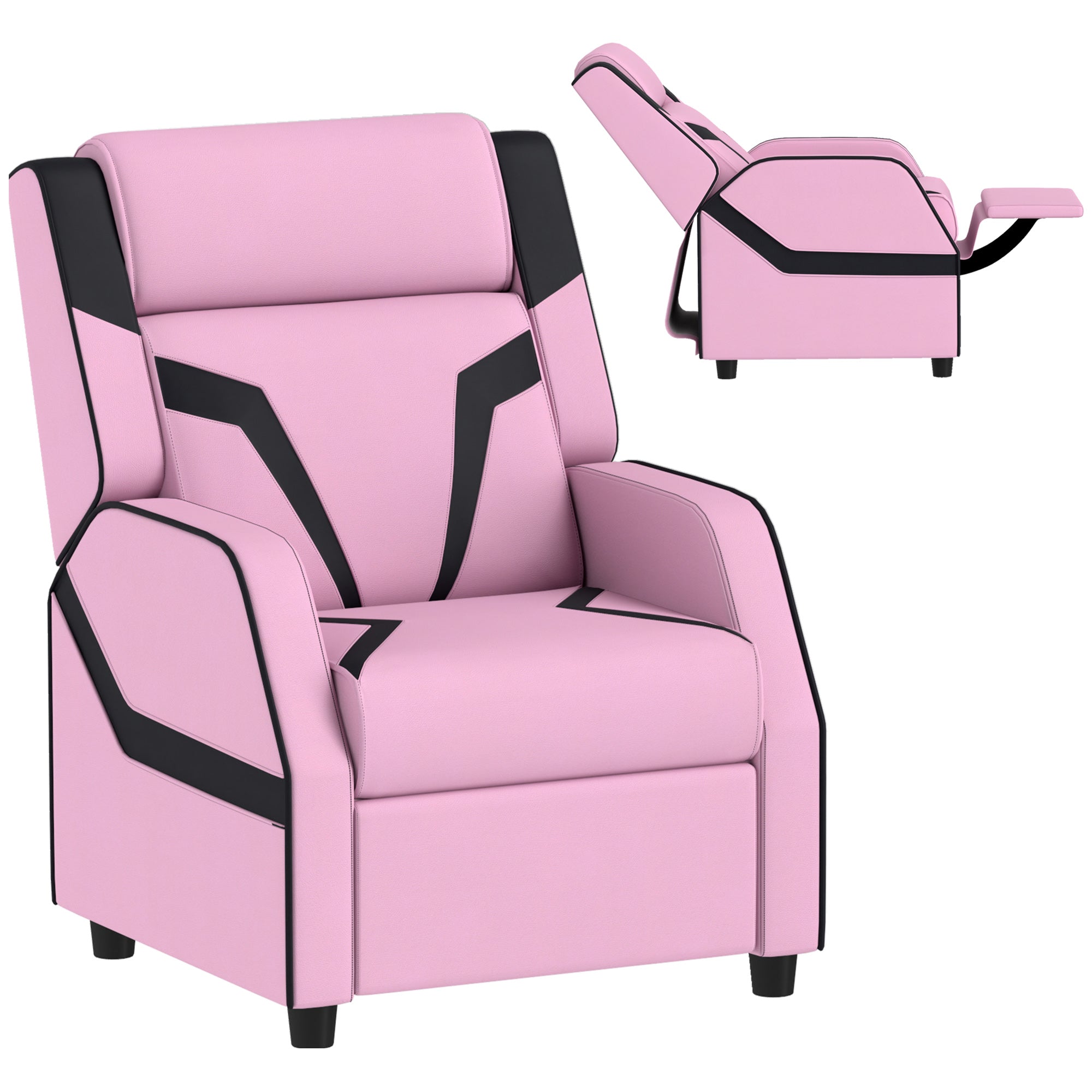 2 in 1 Kids Chair Recliner with Backrest, Armrest, Footrest, PU Leather, for 3-9 Years Old, Pink