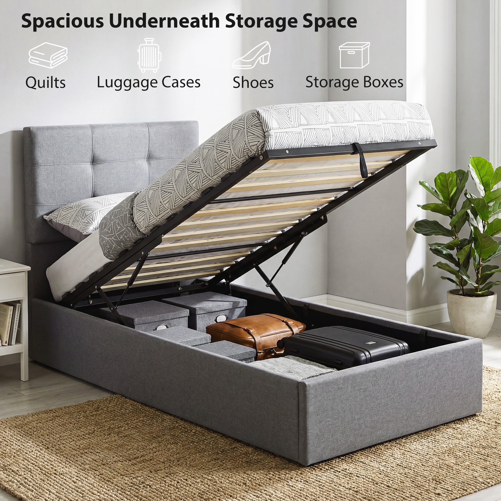 3ft Single Ottoman Bed with Gas Lift Storage - Grey