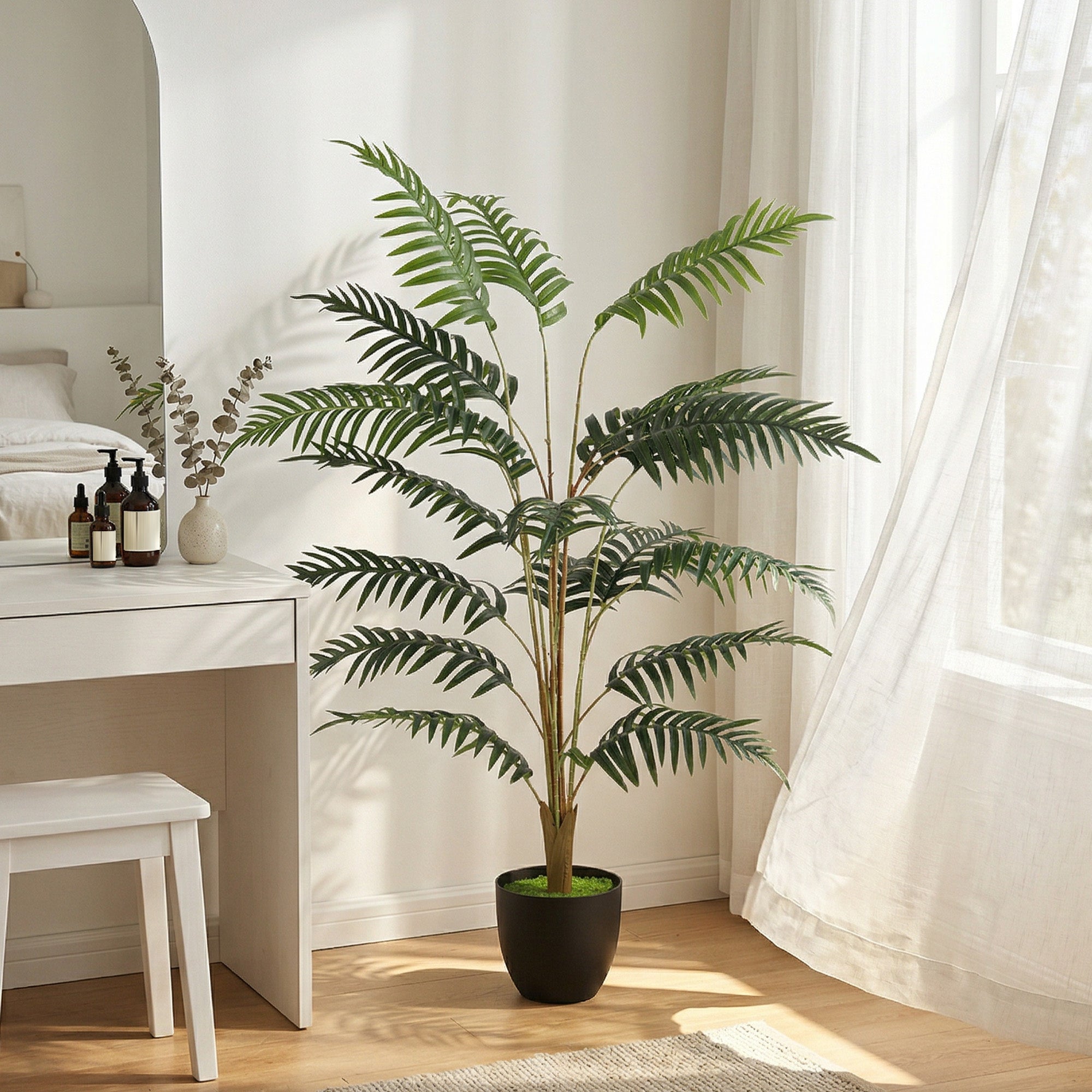 Artificial Fern Topiary Tree, Realistic Artificial Plant in Cement Pot, Fake Plant, 120cm