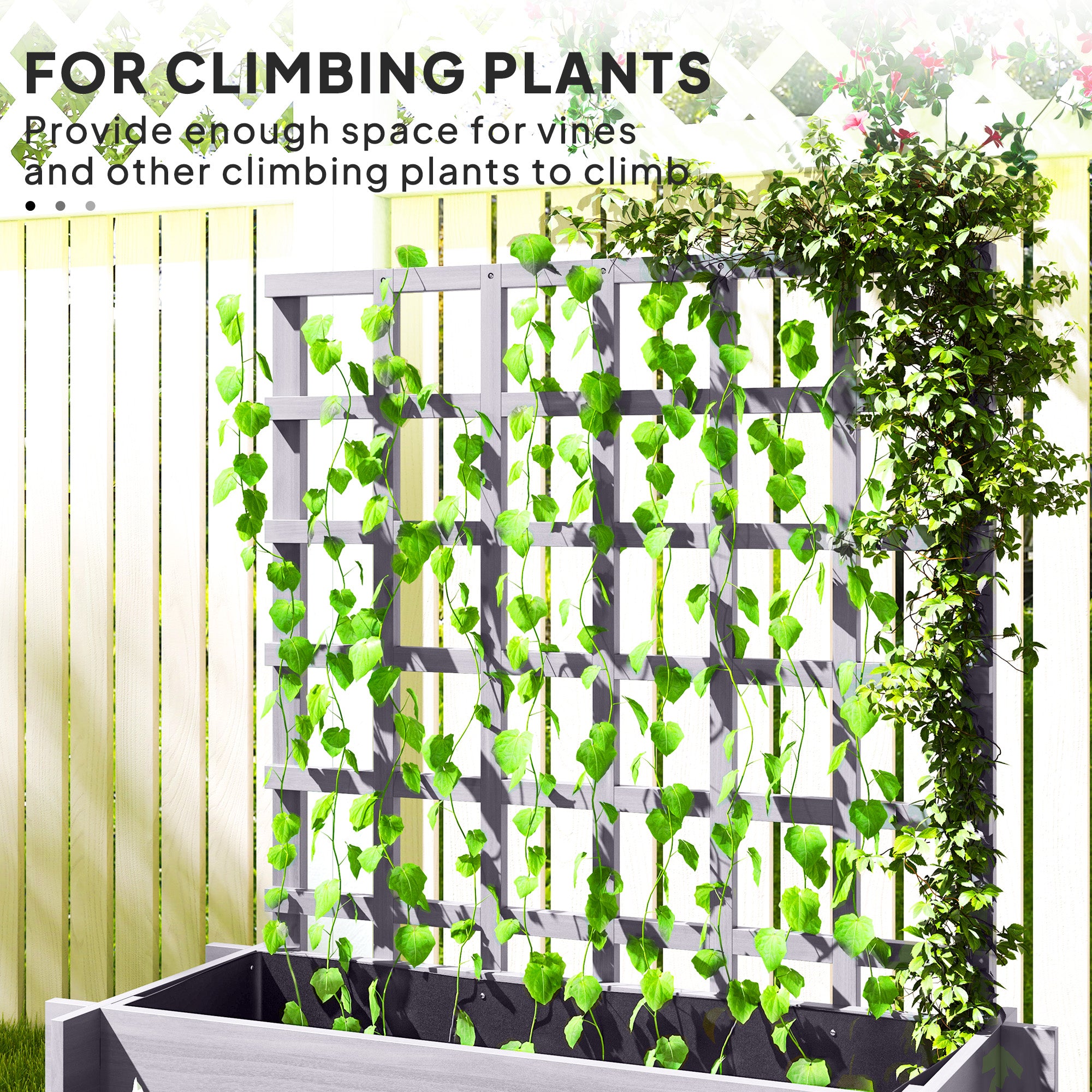 3 Tier Garden Planters with Trellis for Vine Climbing, Wooden Raised Beds, 95x95x110cm, Grey