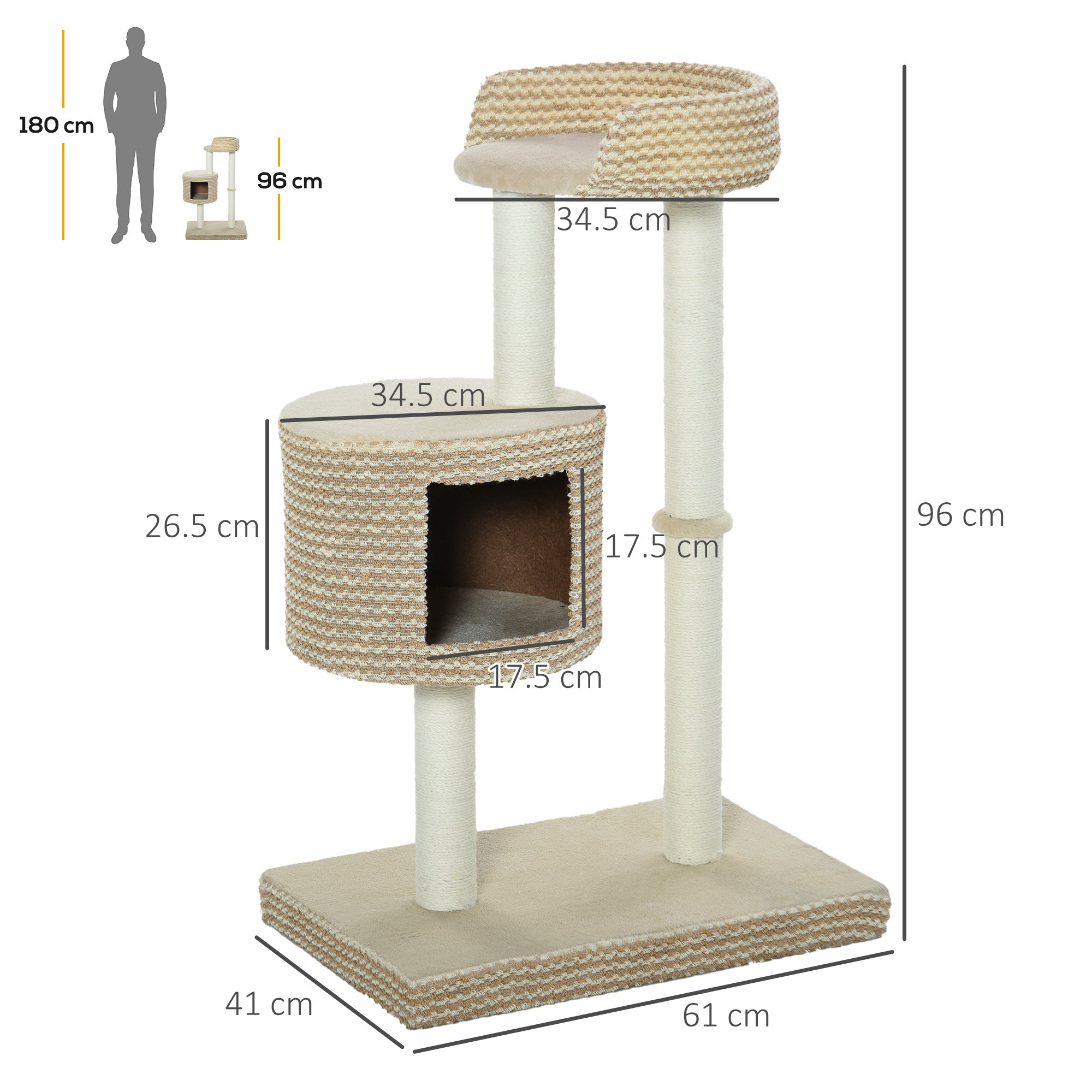 96cm Cat Tree, Cat Condo Tree Tower for Indoor Cats, Cat Activity Centre with Scratching Posts, Plus Perch - Beige