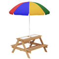 Kids Picnic Table Set with Sand & Water Bins and Adjustable Parasol - Multicolour