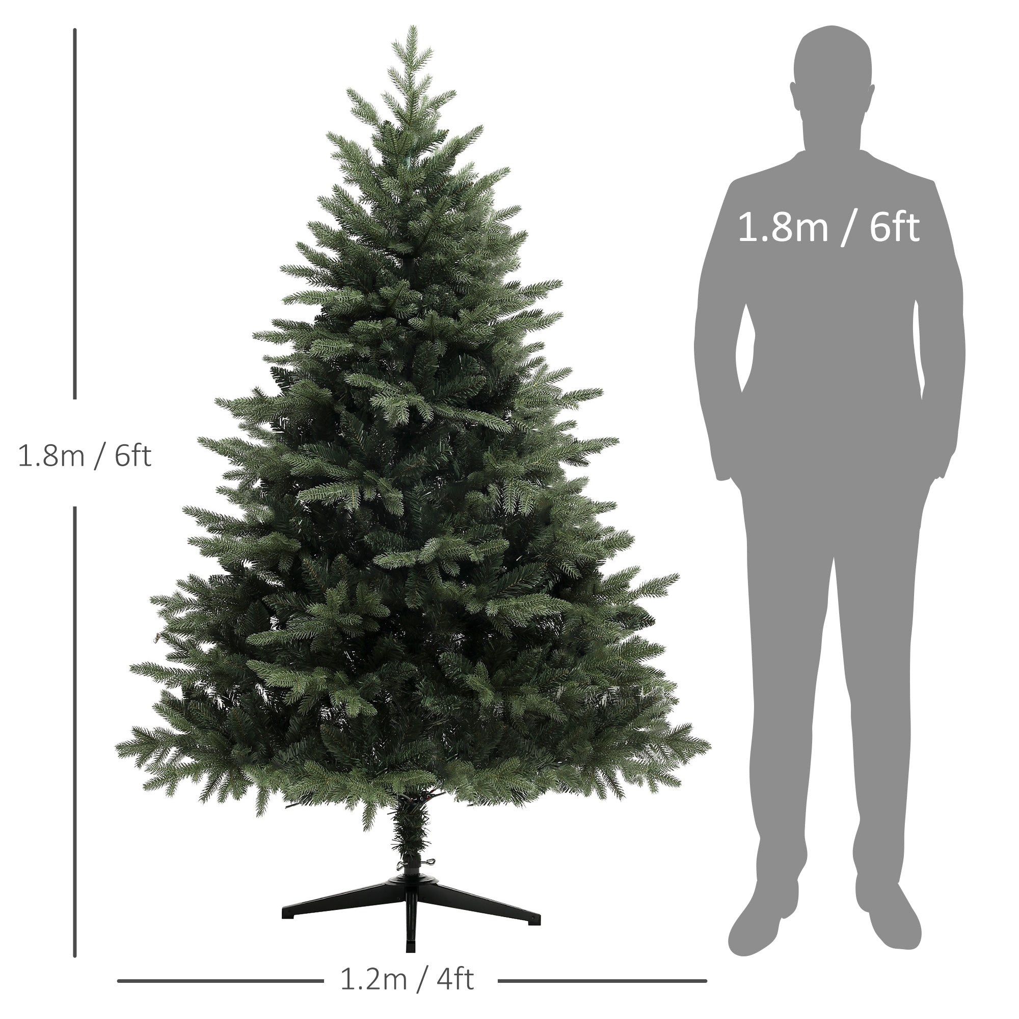 6ft Artificial Spurce Christmas Tree with 1696 Branch Tips and Foldable Steel Base, Realistic Hinged Xmas Tree, Holiday Décor for Home Office, Green