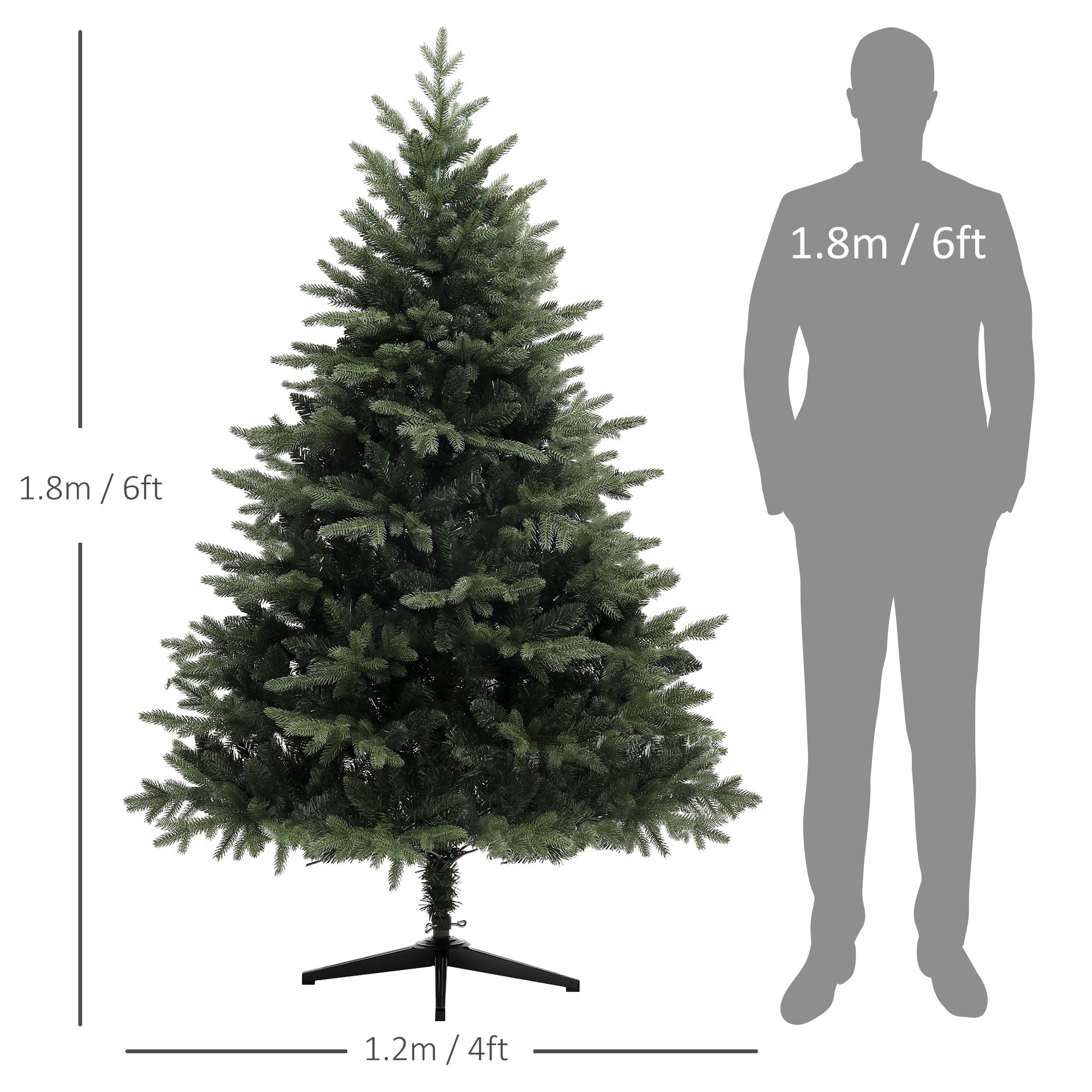 6ft Artificial Spurce Christmas Tree with 1696 Branch Tips and Foldable Steel Base, Realistic Hinged Xmas Tree, Holiday D©cor for Home Office, Green