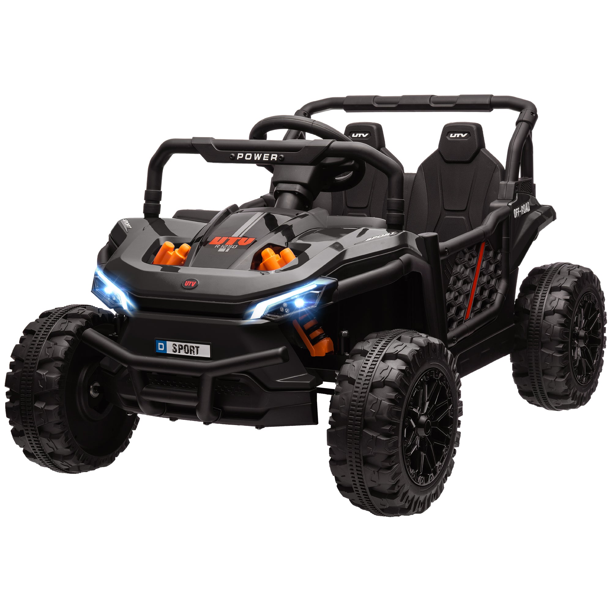 12V Battery Powered Ride on Truck w/ Remote, 4 Suspension Wheels, Horn Lights Music USB, for 3-5 Years Old - Black