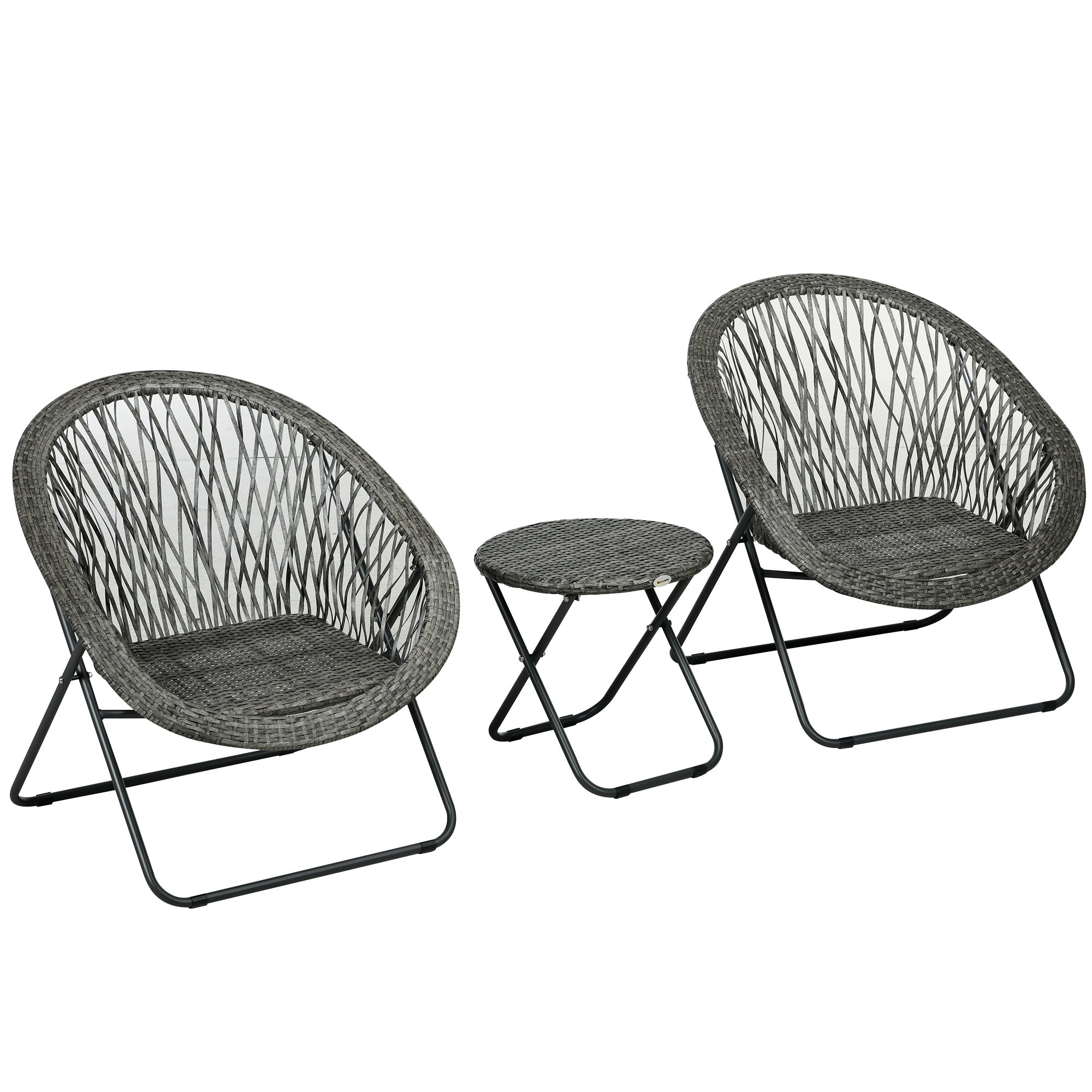 3 Pieces Rattan Bistro Set, Wicker Folding Garden Furniture Set with Round Coffee Table and Chairs for Outdoor, Patio, Balcony, Grey