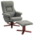 Manual Recliner and Footstool Set in Faux Microfibre Leather - Grey