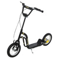 Teen Kids Stunt Scooter with Adjustable Handlebar, 12 Inch Rubber Tyres, Dual Brakes - Black