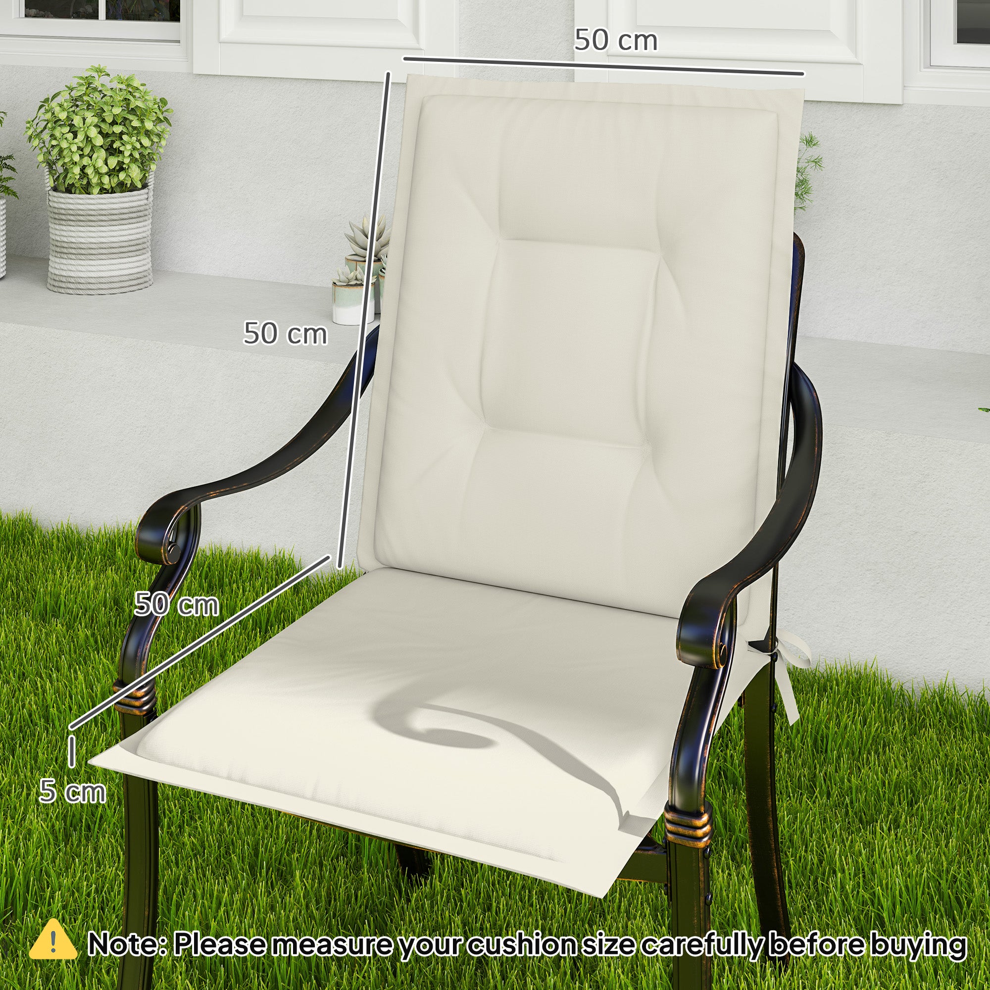 Set of 4 Padded Cotton Garden Seat Cushions with Tie Fastenings - White