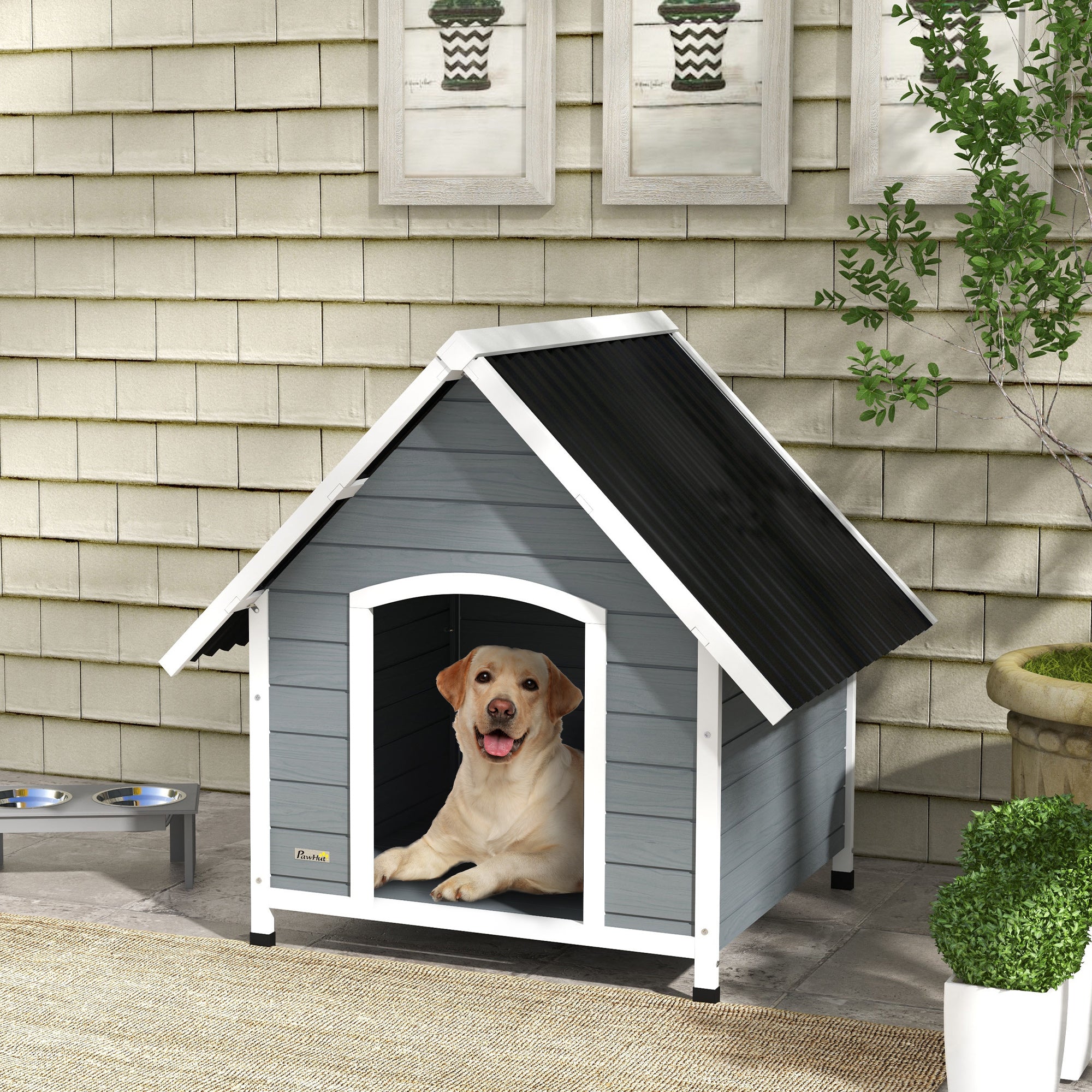 Outdoor Dog Kennel, Wooden Dog House, with Removable Floor, Anti-Corrosion Wood, for Large Dogs, 106.5H x 110W x 98Dcm