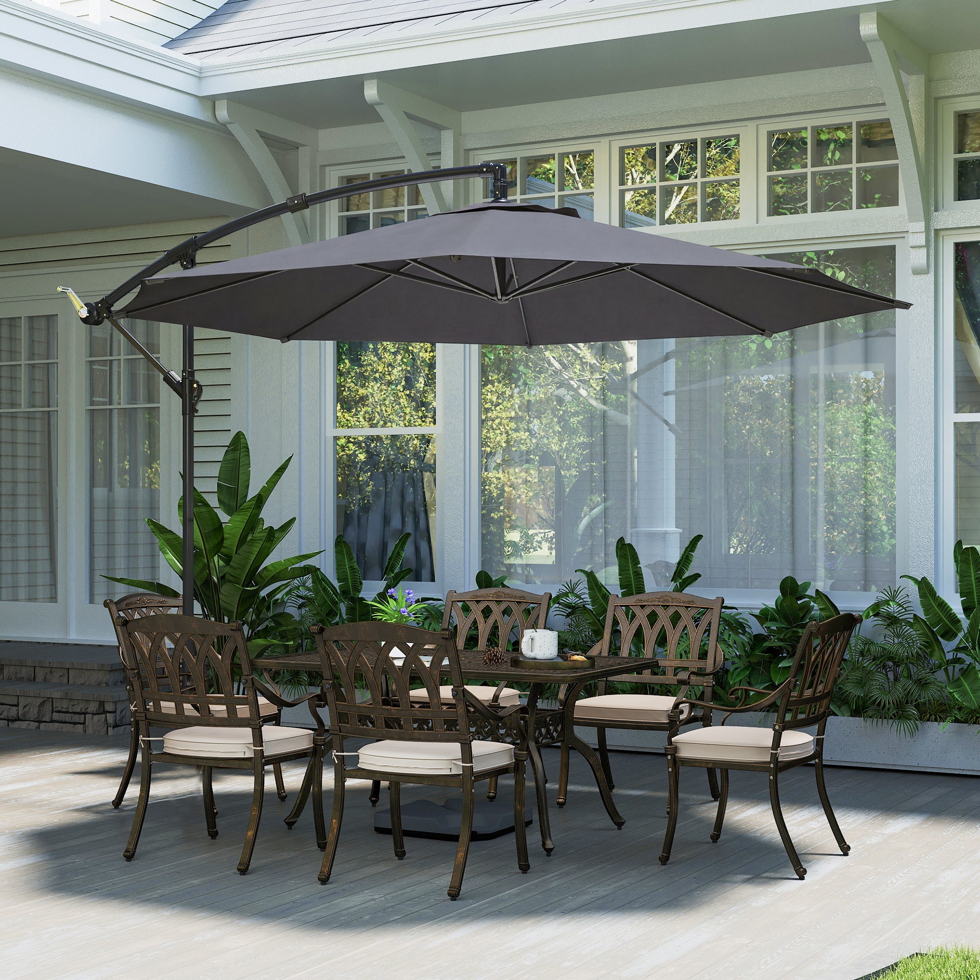 3 m Overhanging Cantilever Parasol, with Cross Base - Grey