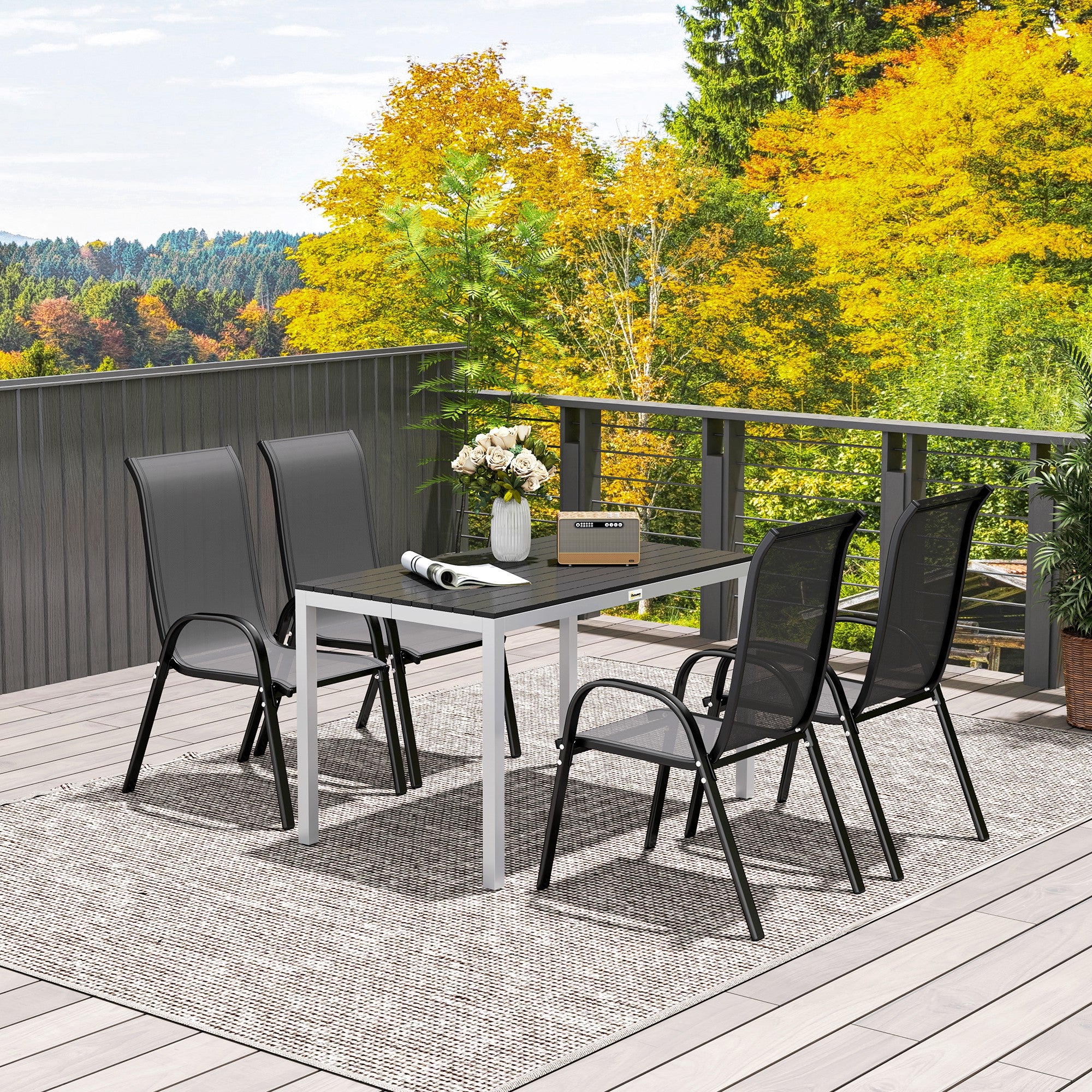Garden Table for 4-6, 120 x 70 cm Outdoor Dining Table with Rust-Resistant Aluminium Frame, Easy Maintenance Slatted Top, for Patio, Terrace, Balcony, Black
