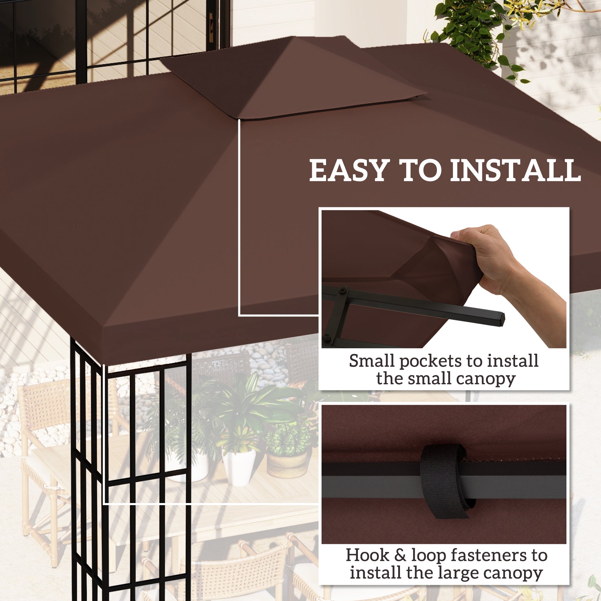 3x3 m Double-Tier Canopy Top Replacement-Coffee