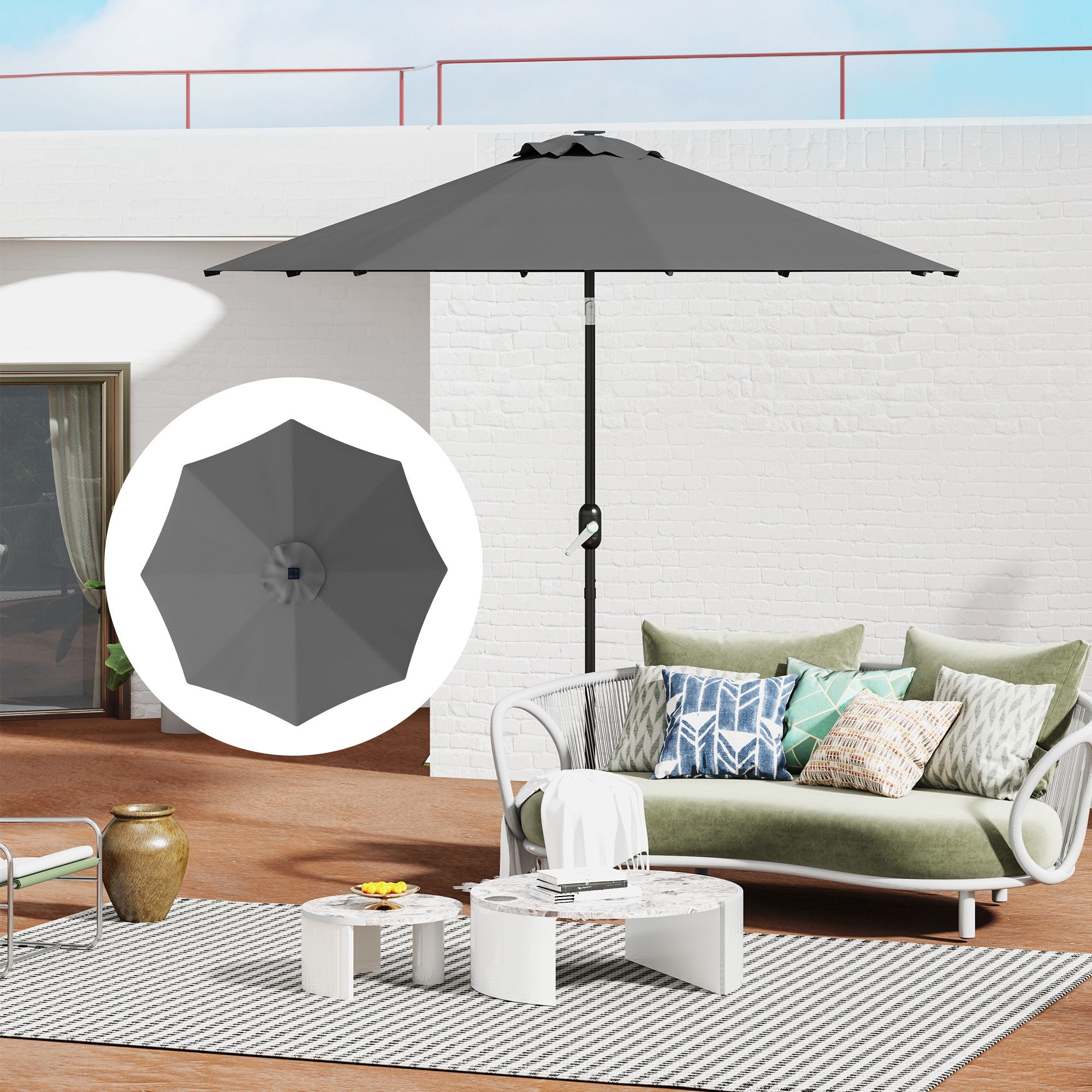3m UPF 50+ Replacement Parasol Canopy with Vent, Fits 8 Rib Frames up to 300cm - Grey