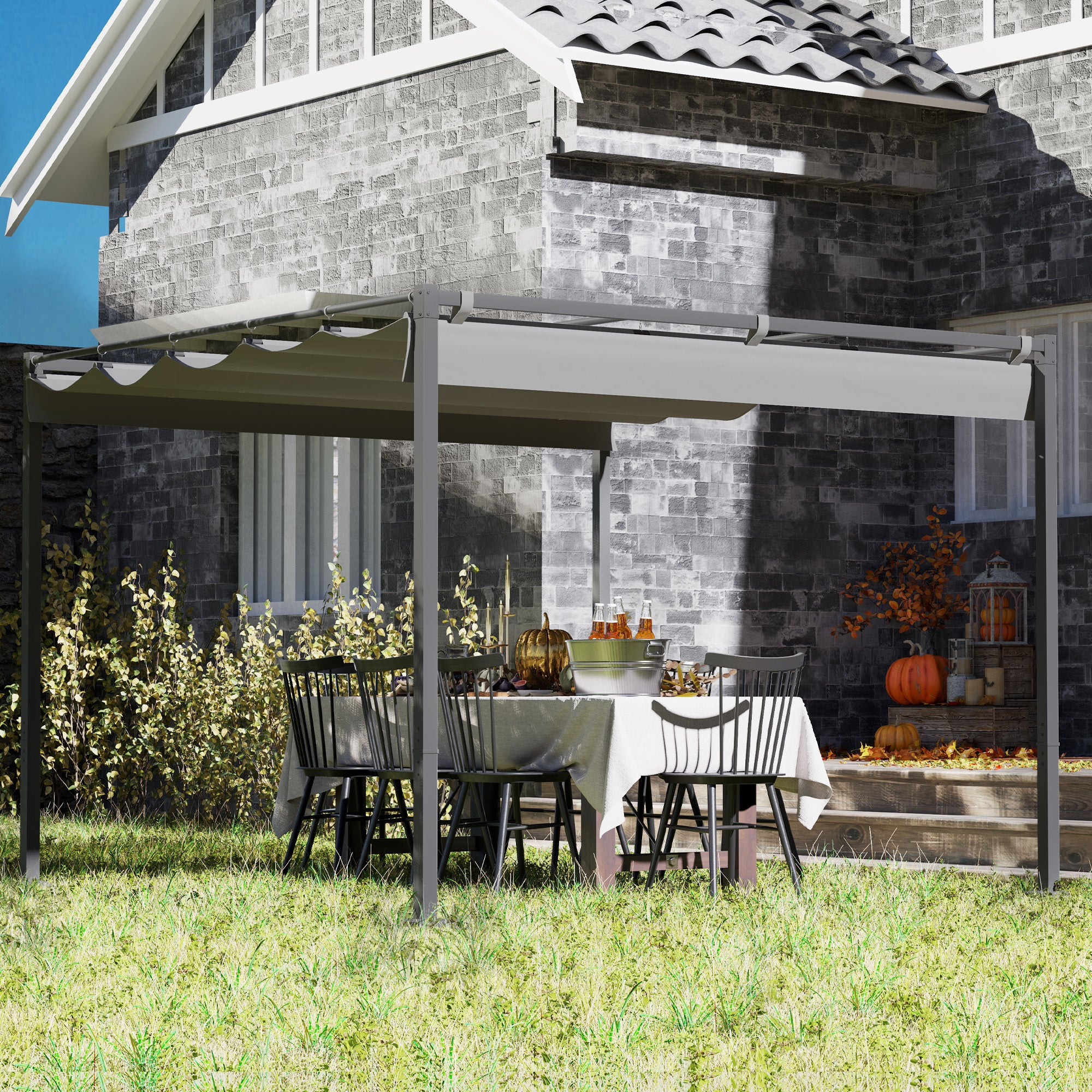 3 x 3 Metre Garden Pergola Kit with Retractable UPF30 Canopy - Grey