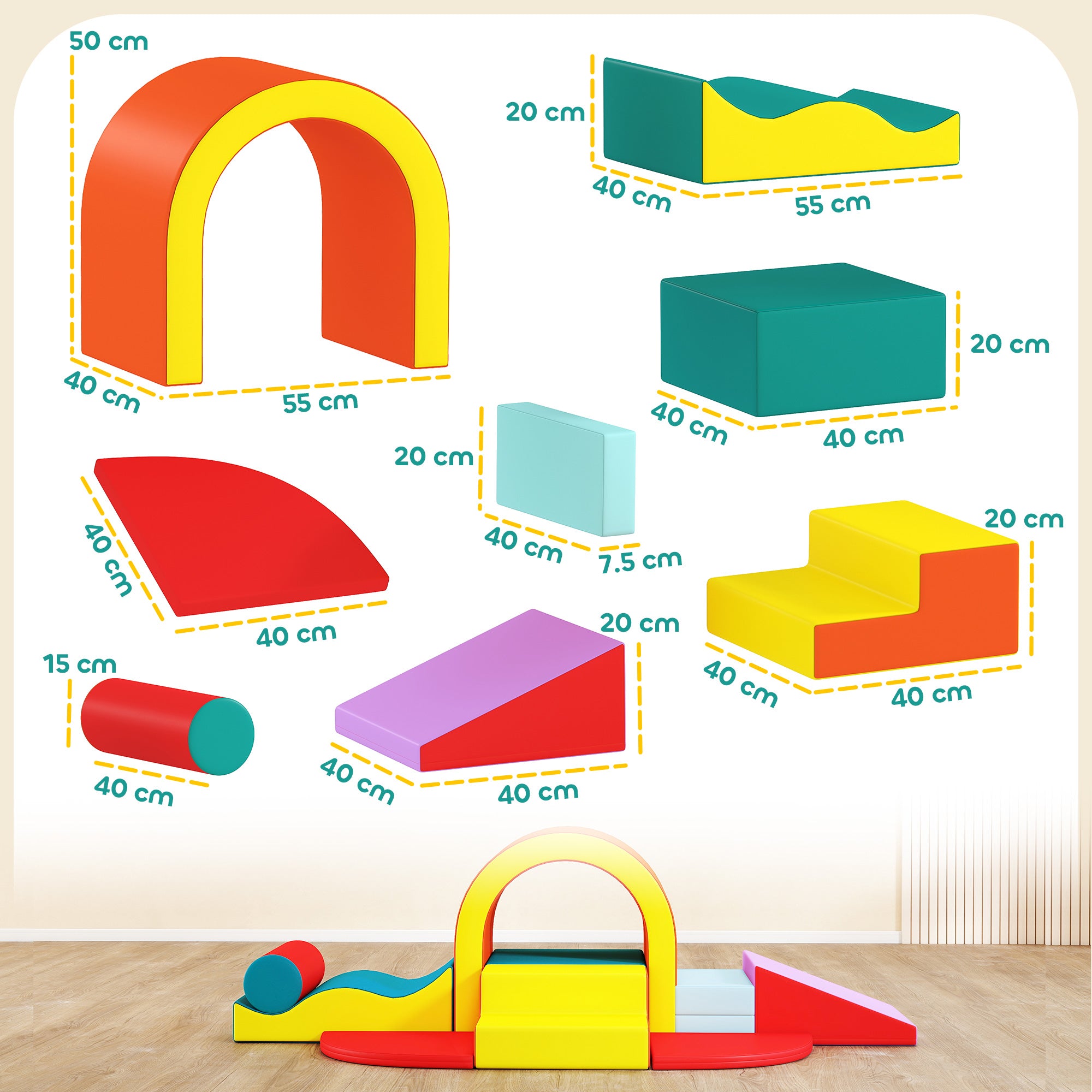 Kids Soft Play Set, 10PCs PU Leather Foam Climbing Blocks for Climb and Crawl, Educational Toys for Motor Development