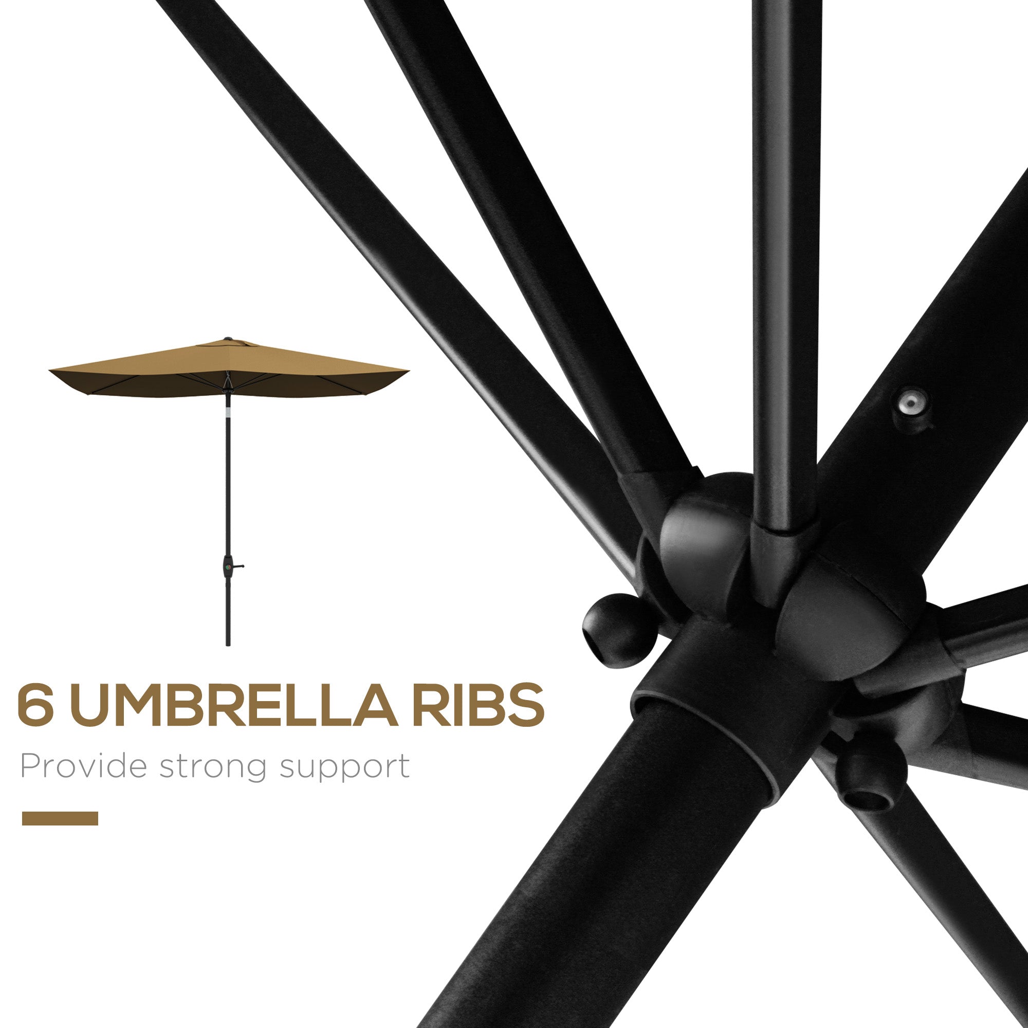 2 x 3(m) Garden Parasol Umbrella, Rectangular Outdoor Market Umbrella Sun Shade with Crank & Push Button Tilt, 6 Ribs, Aluminium Pole, Brown