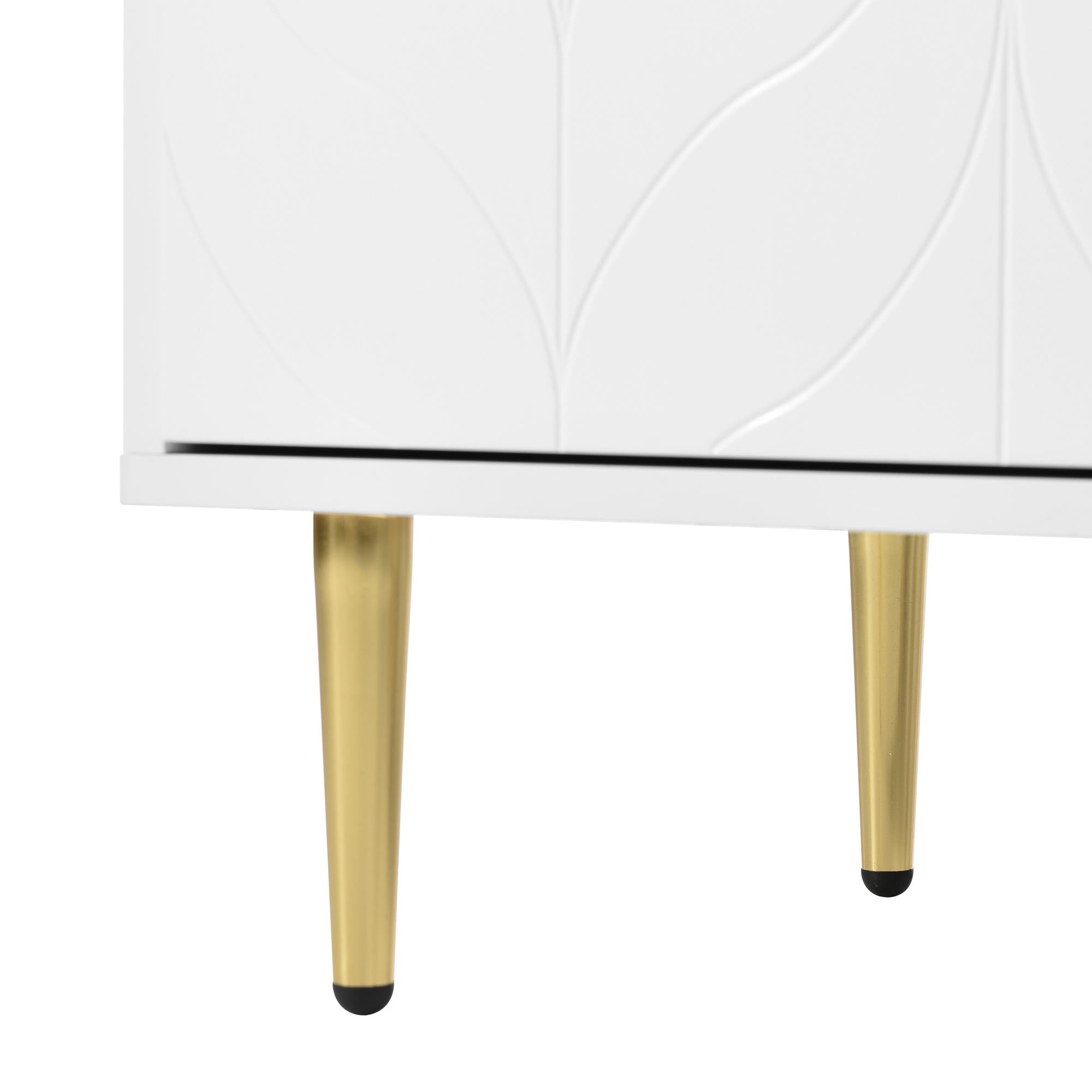Modern Lacquered Chest of Drawers with Handles and Rounded Corners, Cabinet with 2 Layers, 6 Compartments, 127L x 45W x 75H cm, White