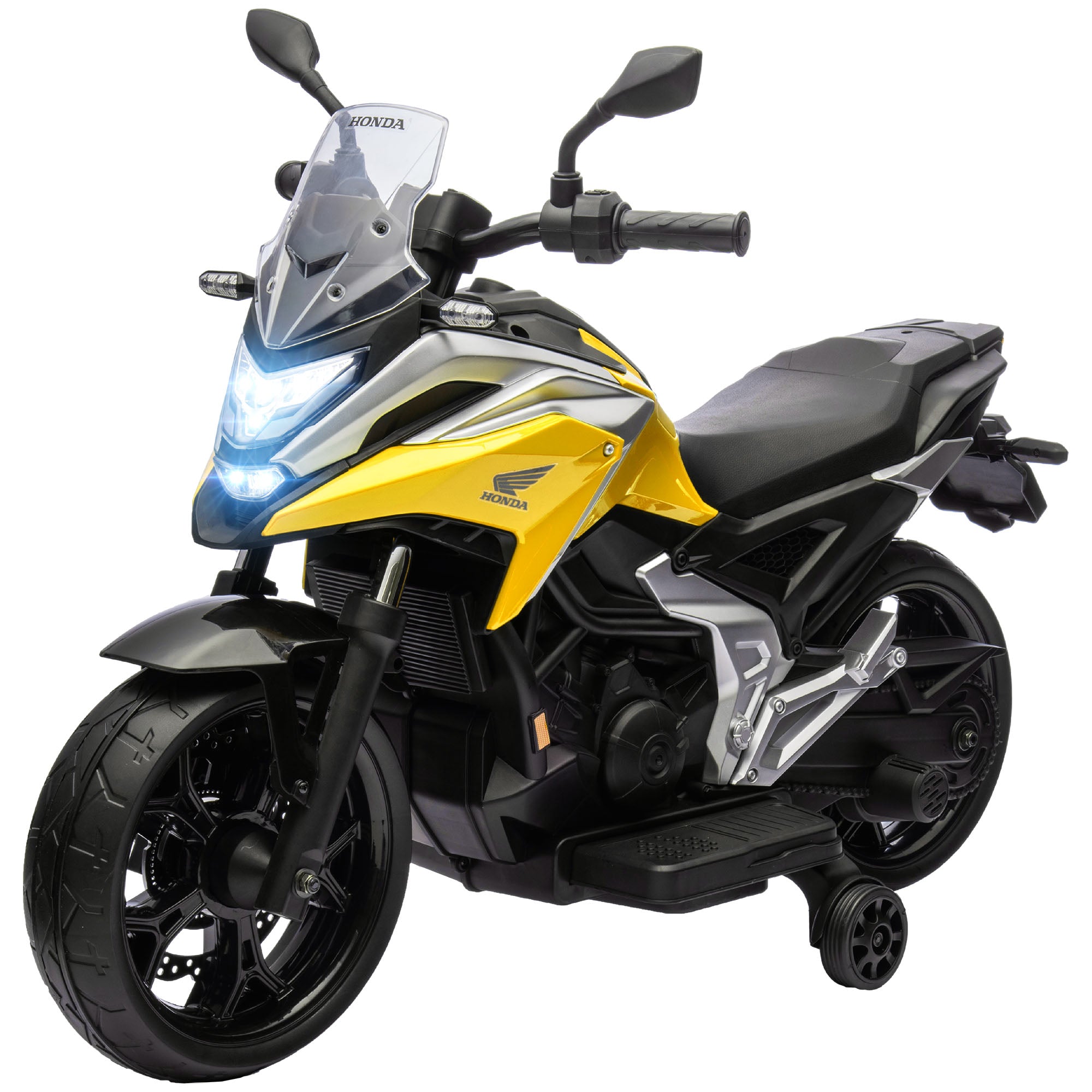 12V Honda Licensed Kids Electric Motorbike w/ Music, Headlights, Early Education Function, for Ages 3-6 Years, Yellow