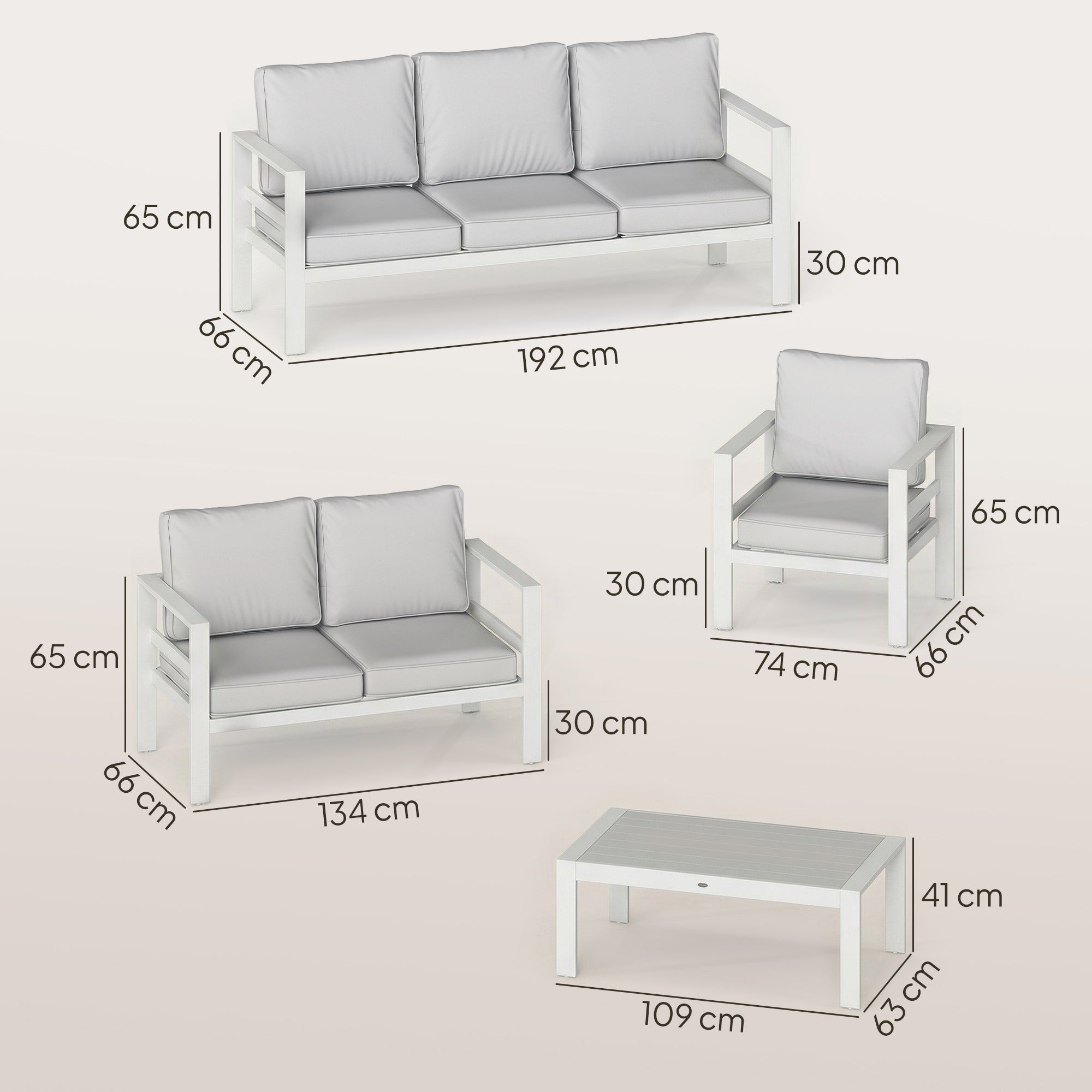 5 Pieces Aluminium Garden Furniture Set with Olefin Cushions, Extra Deep Outdoor Garden Sofa Set, White
