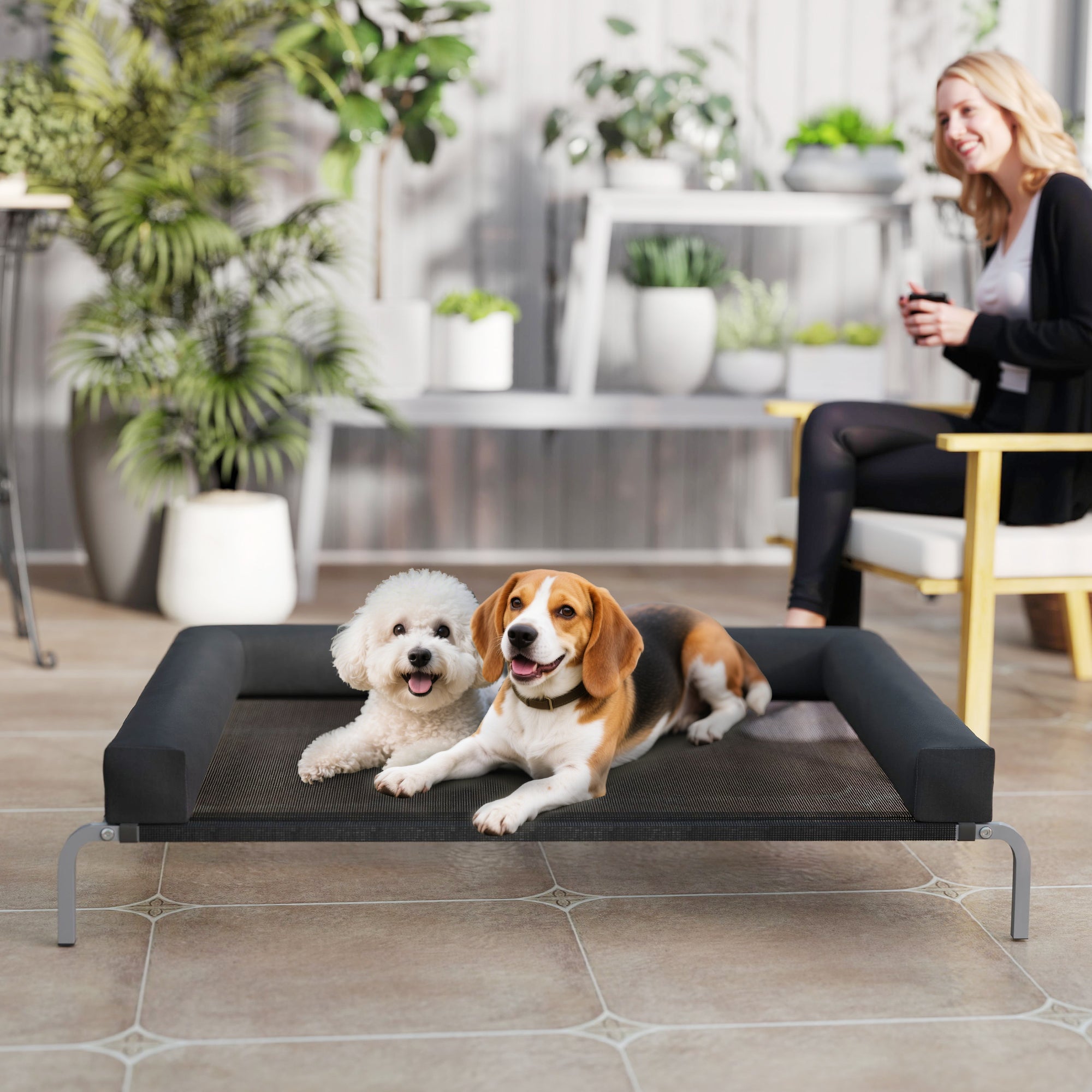 Elevated Dog Bed with Removable Bolsters, Raised Dog Bed for Large Breeds, Portable Indoor & Outdoor Pet Cots, Black