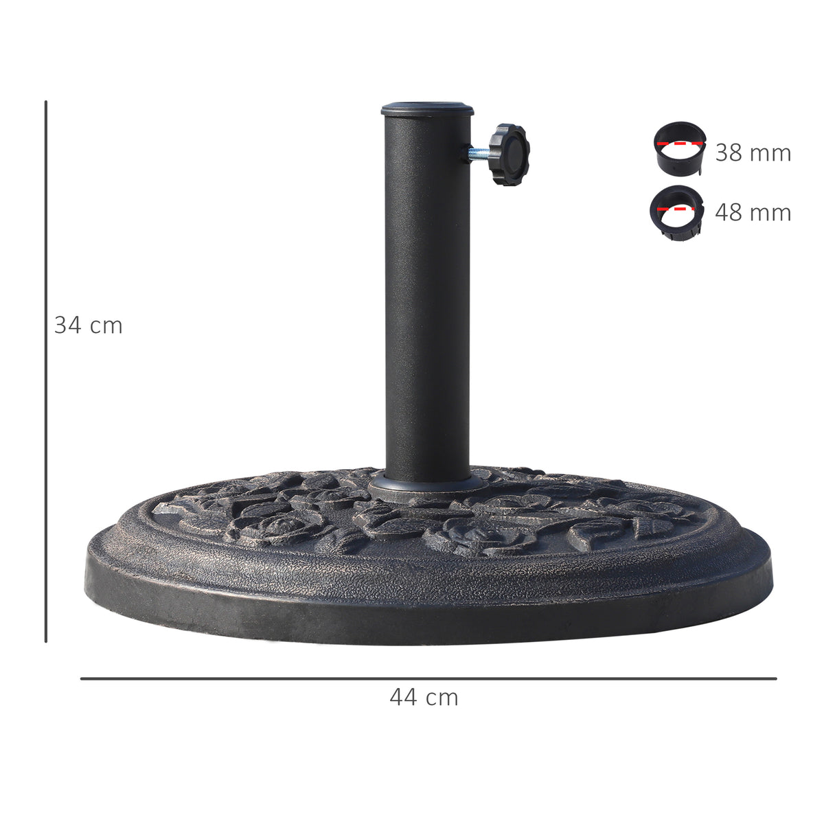 12kg Round Resin Garden Parasol Base for 38mm & 48mm Umbrella Poles - Bronze Tone