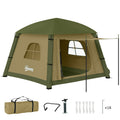 Inflatable 1-2 Person Camping Tent with Hand Pump, Waterproof 190T Taffeta, Mesh Windows & Doors - Brown