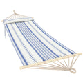 Cotton Hammock, Soft Portable Swing Sleeping w/ Headrest & Side Pocket, Blue and White