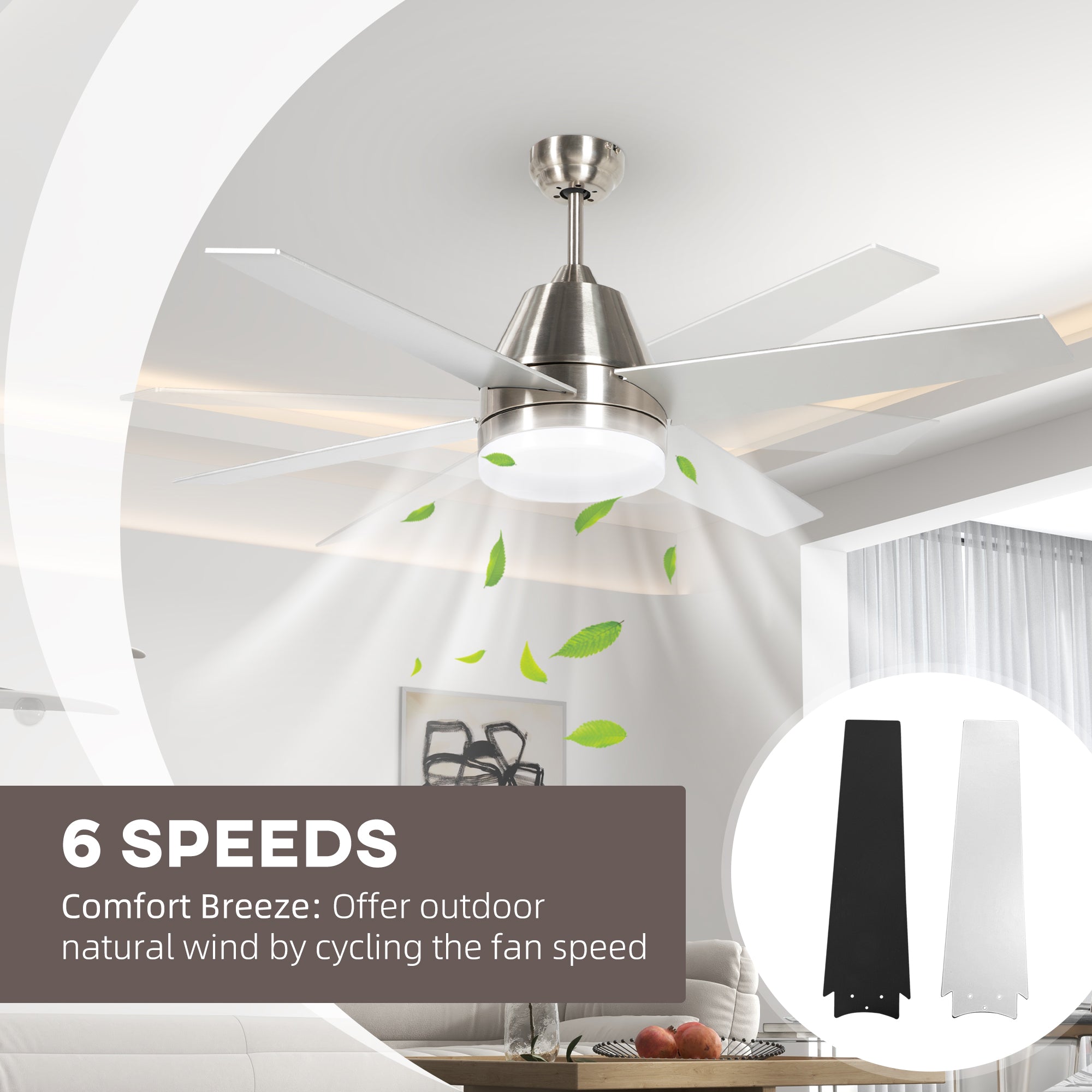 Ceiling Fan with LED Light, Flush Mount Ceiling Fan Lights with Reversible Blades, Remote, Silver and Black