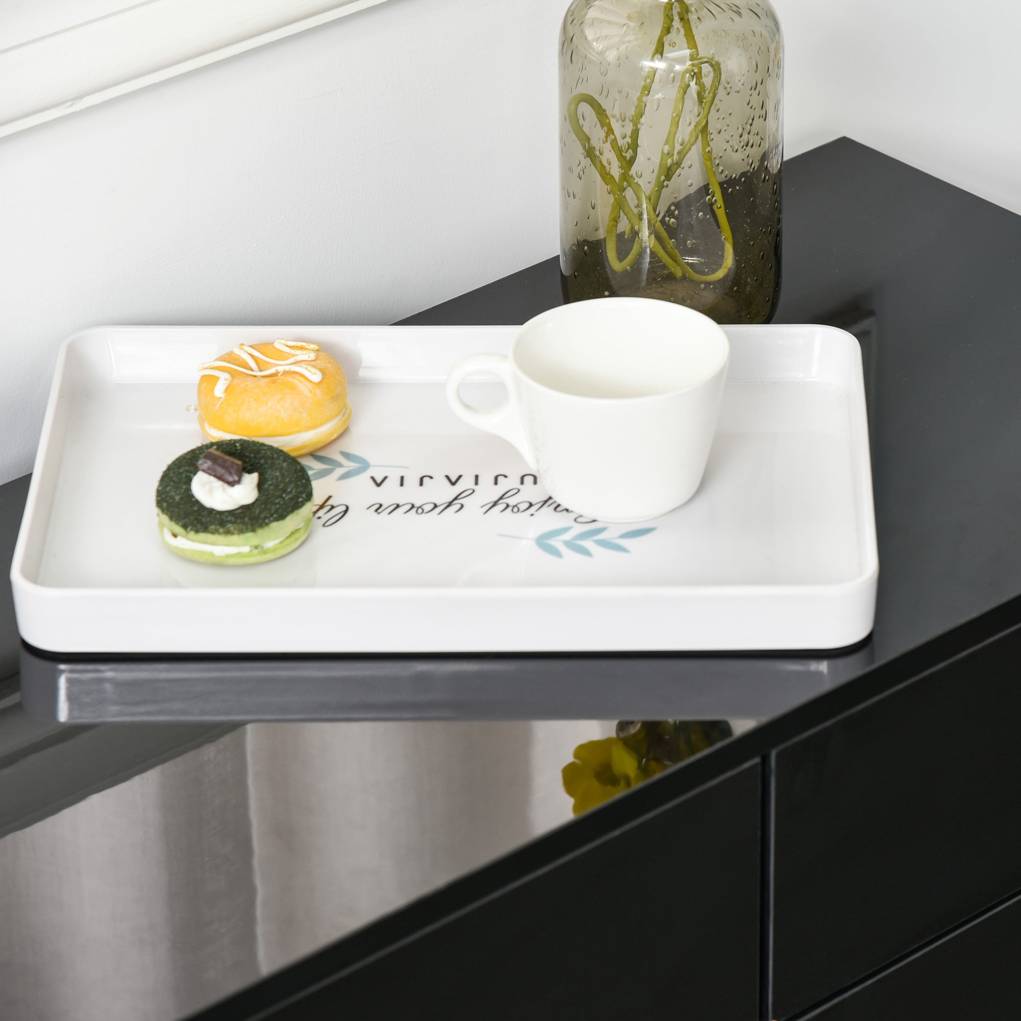 High Gloss Frame Sideboard, Side Cabinet, Push-Open Design with 2 Drawer for Living Room, Bedroom, Black