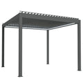 3 x 3(m) Electric Louvered Pergola with LED Lights, Aluminium Pergola Hardtop Gazebo with Remote, Adjustable Roof and Drainage System, Water and UV Proof