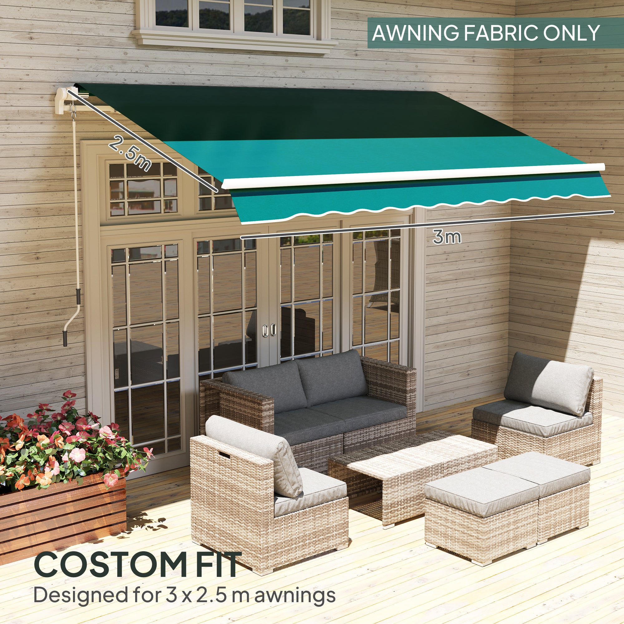 Awning Replacement Canopy Fabric 3 x 2.5 m UPF 50+ - Green