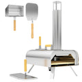 12 Inch Portable Wood Fired Pizza Oven with Foldable Legs and Stainless Steel Body - Silver Tone