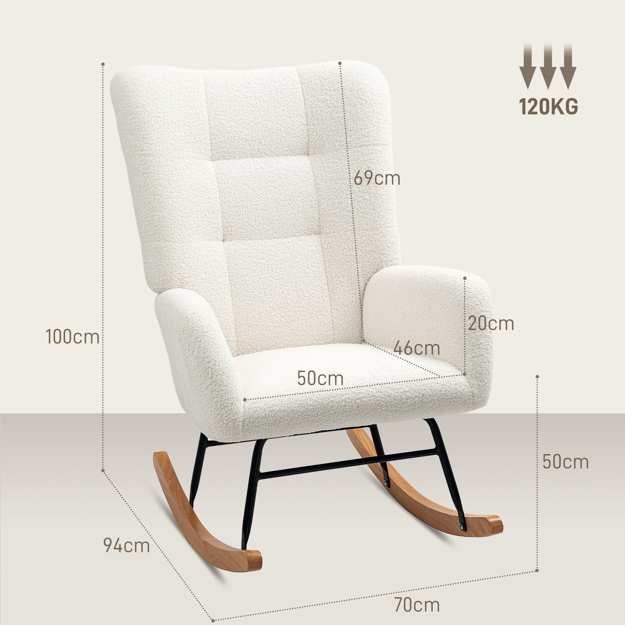 Teddy Fleece Rocking Chair with High-Density Foam Cushioning - Cream White