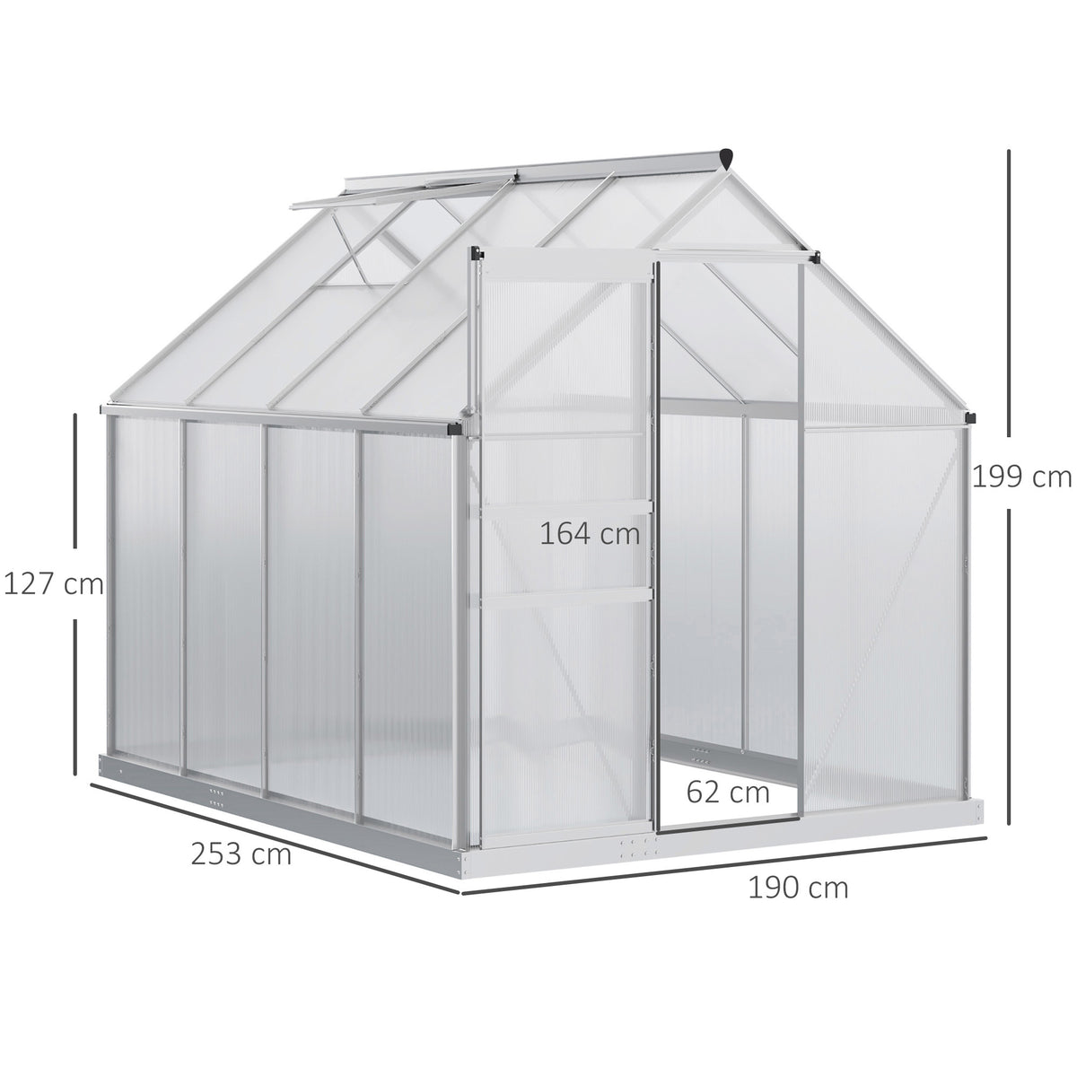 190 x 253 cm Walk-In Polycarbonate Greenhouse - Silver-Tone