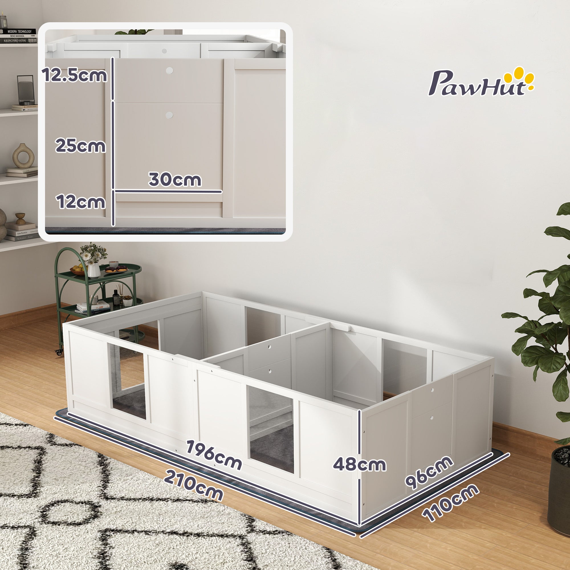 Two Room Design Whelping Box for Dogs with Whelping Pad, Clear Panels, Adjustable Entrance, for Medium Dogs, 196 x 96cm