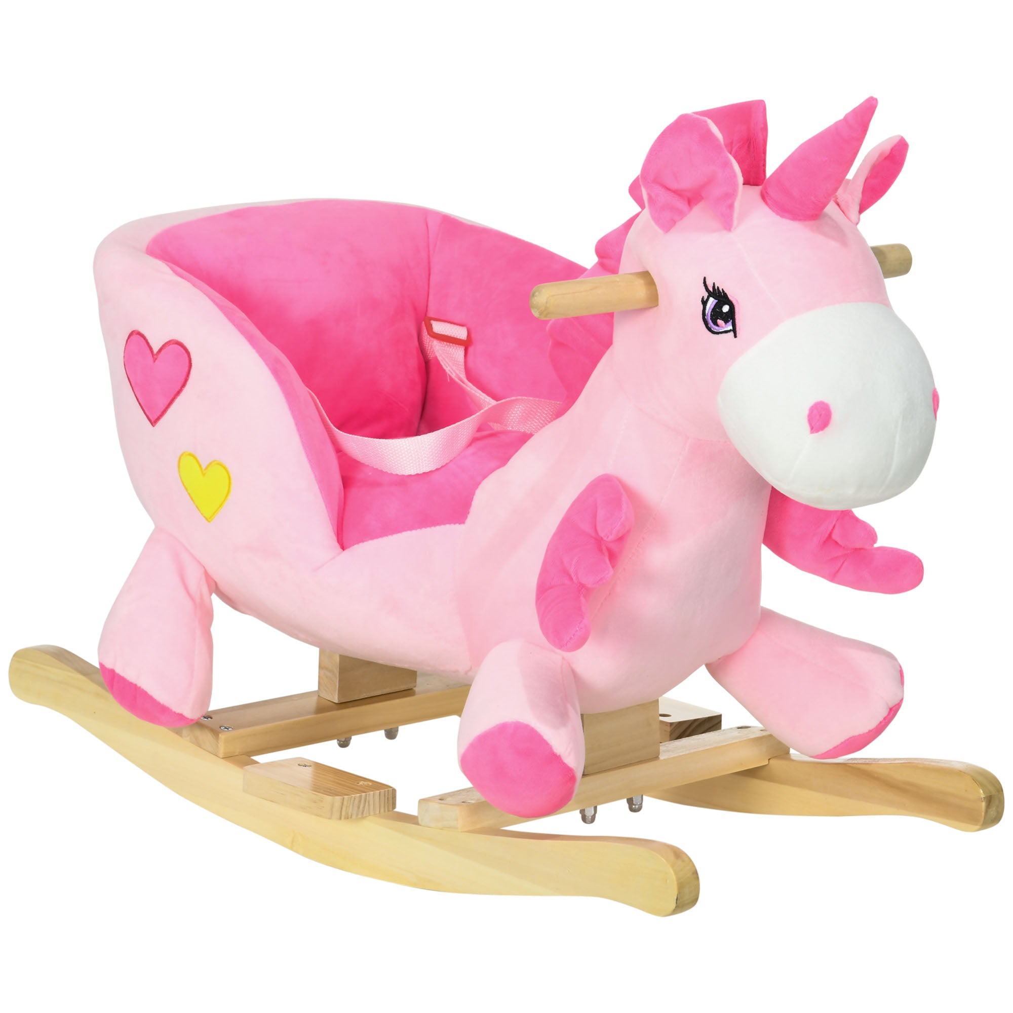 Kids Rocking Horse Ride on Unicorn with Songs, Wooden Base, Seatbelt, for Ages 18-36 Months, Pink